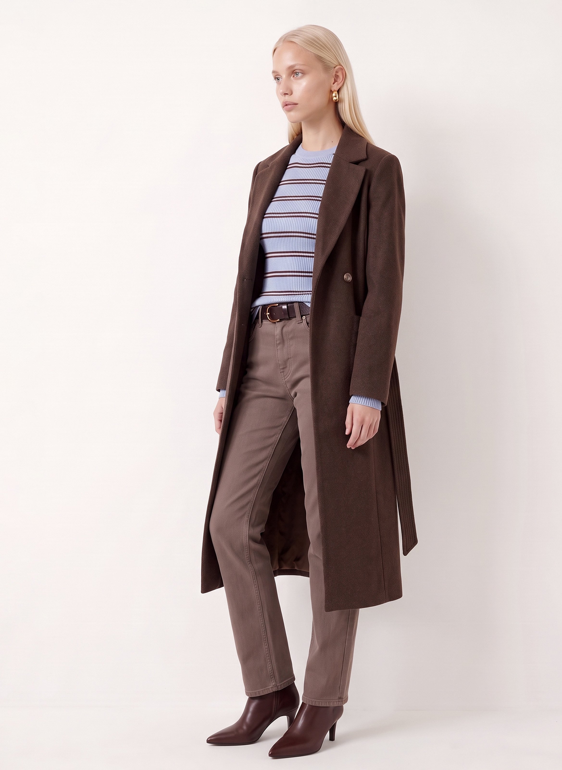 Straight belted coat in a wool blend KOOKAI Brown