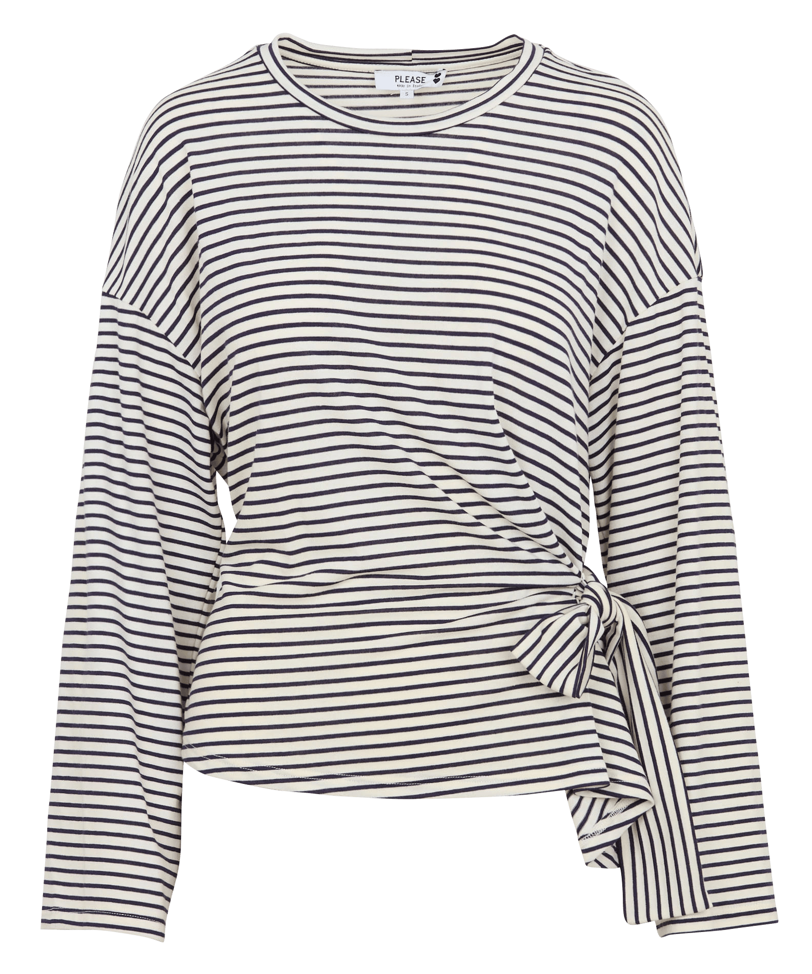 Gerade geschnittenes Langarm-T-Shirt mit Streifen PLEASE Beige