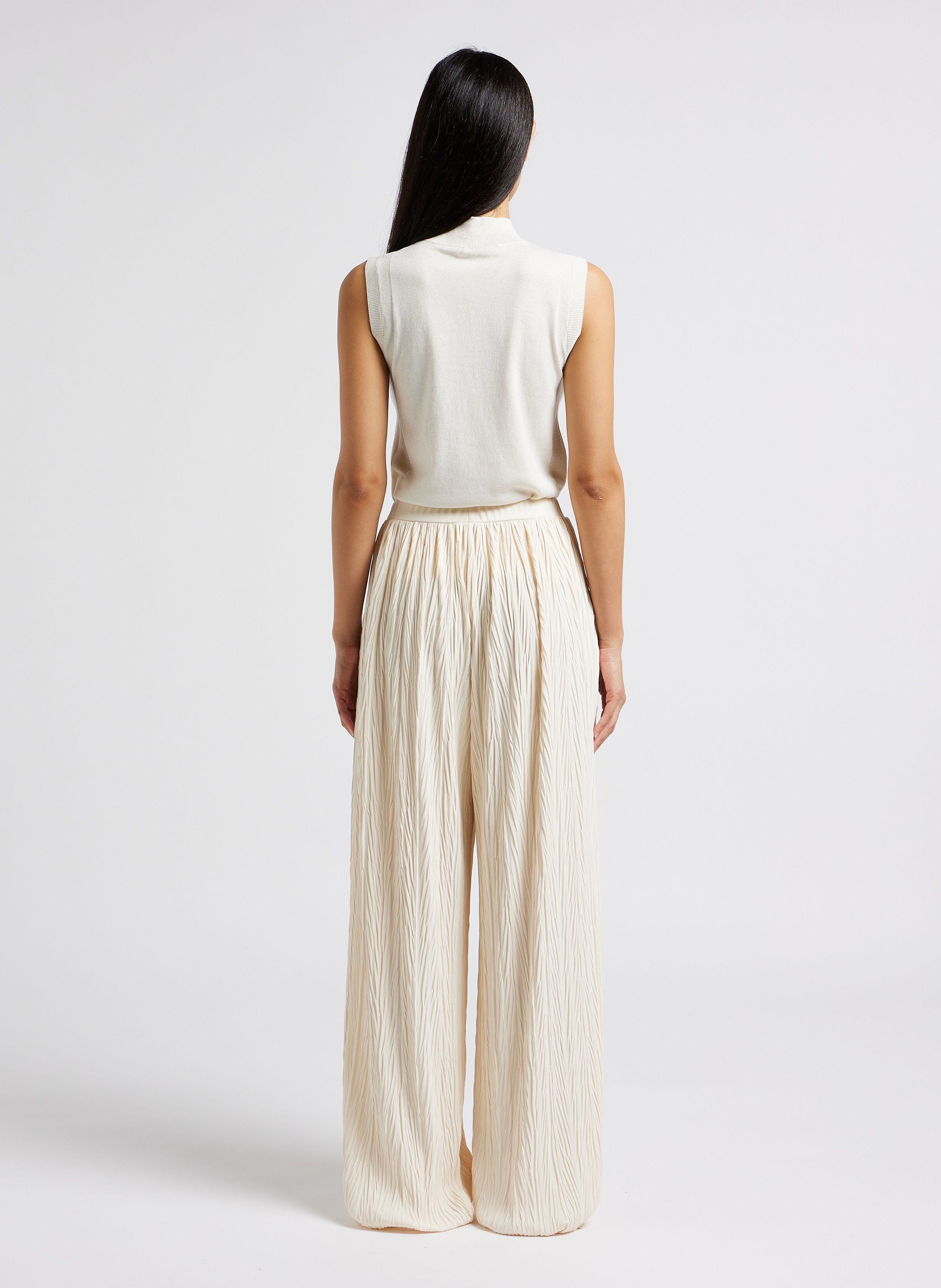 White High-waisted textured wide-leg pants