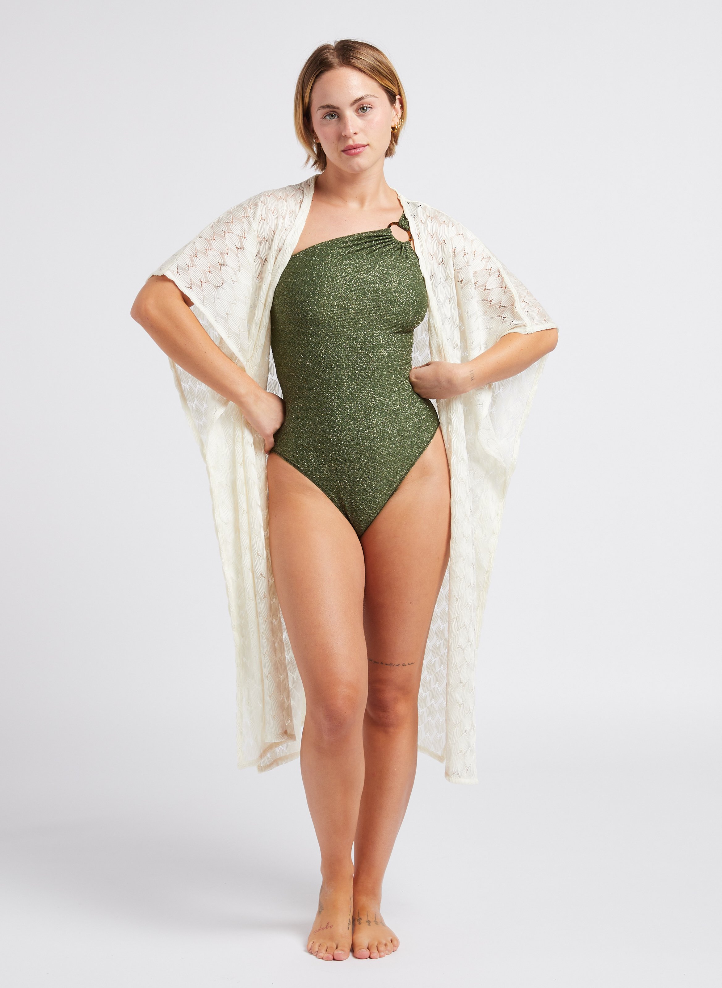 Asymmetric one-piece swimsuit LA NOUVELLE Khaki