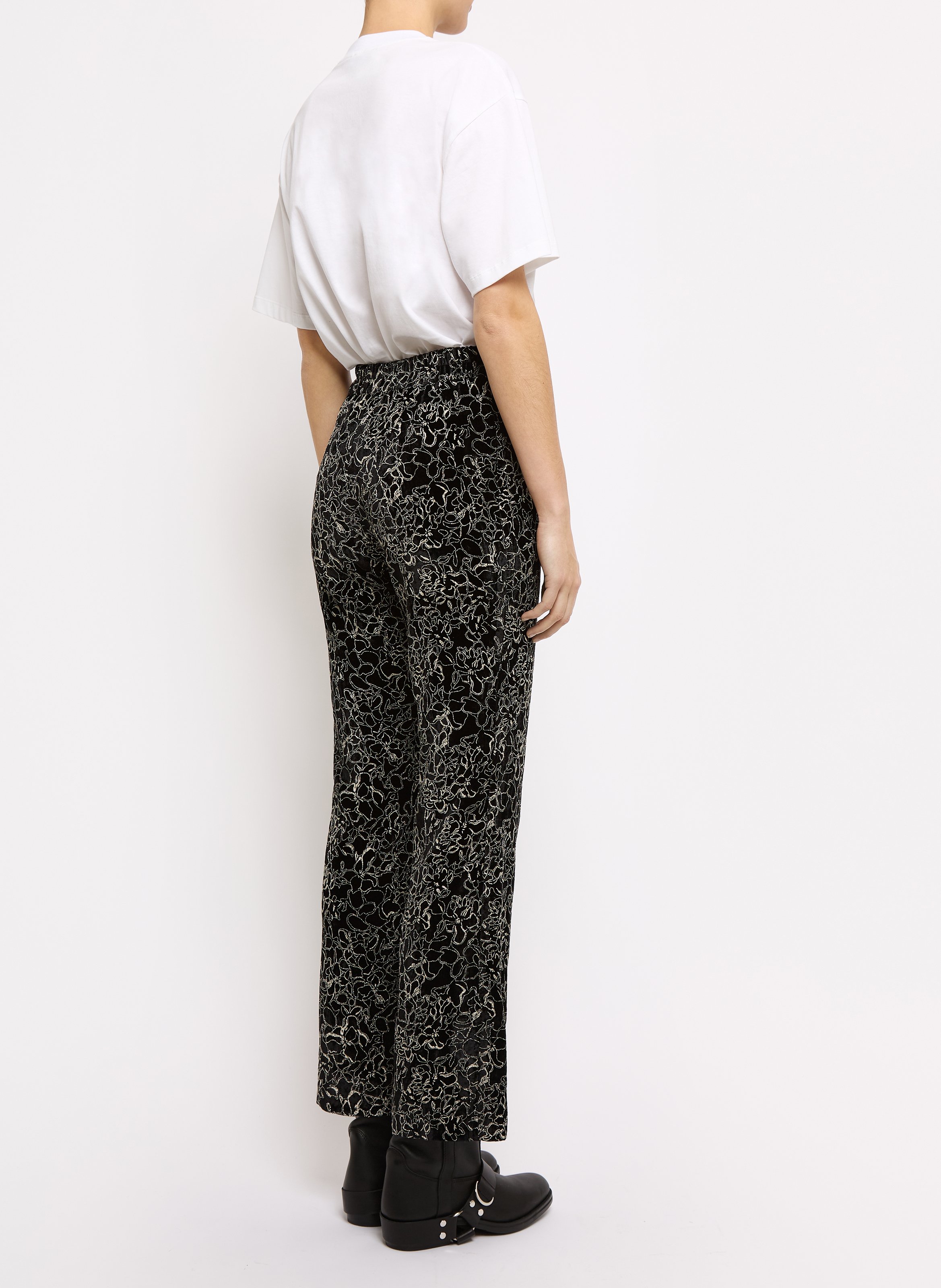 Pantalon droit en velours brodé ROSEANNA Noir