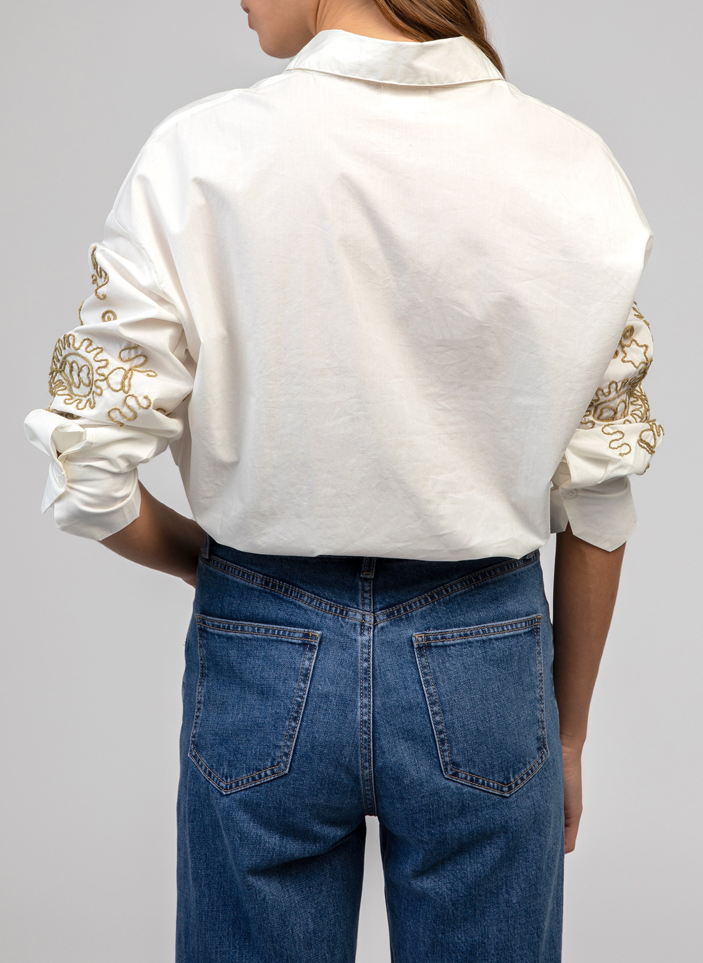 Straight embroidered cotton shirt AN'GE Beige