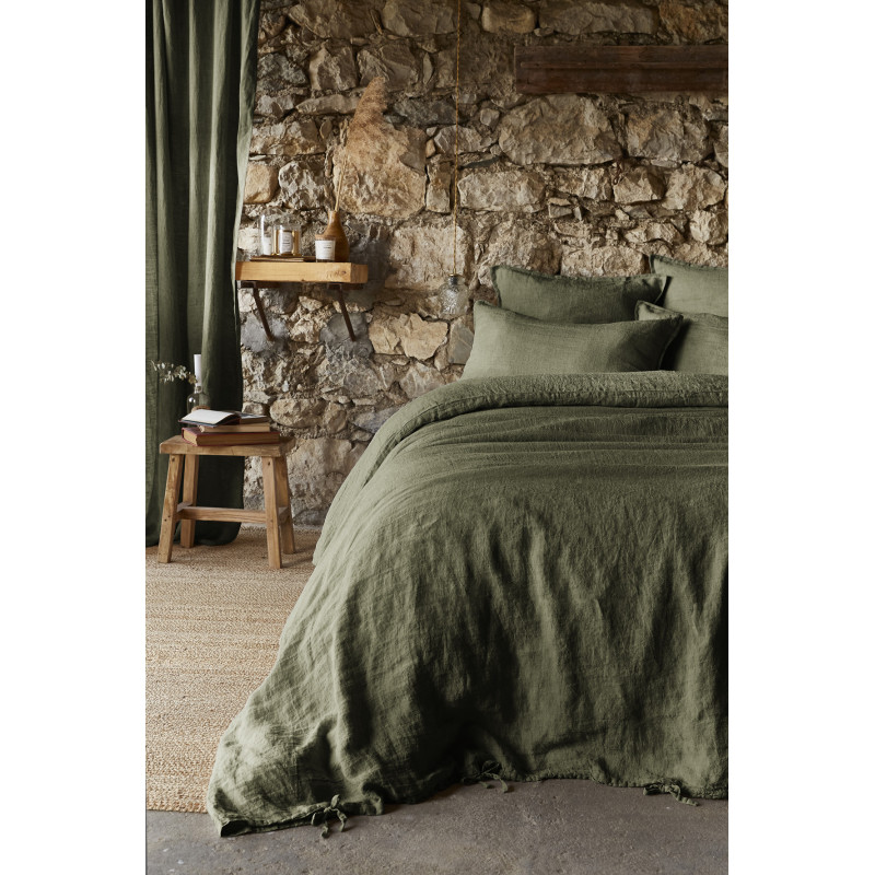 "Soline" Linen Washed Duvet Cover - All Sizes L'EFFET PAPILLON Green