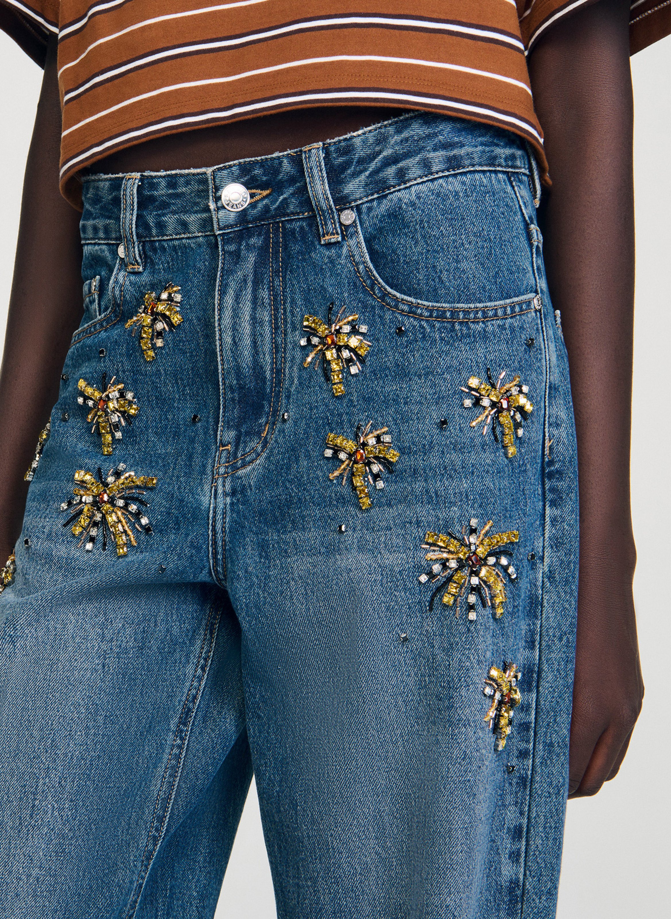 Jean droit à broderies sequins SANDRO Bleu