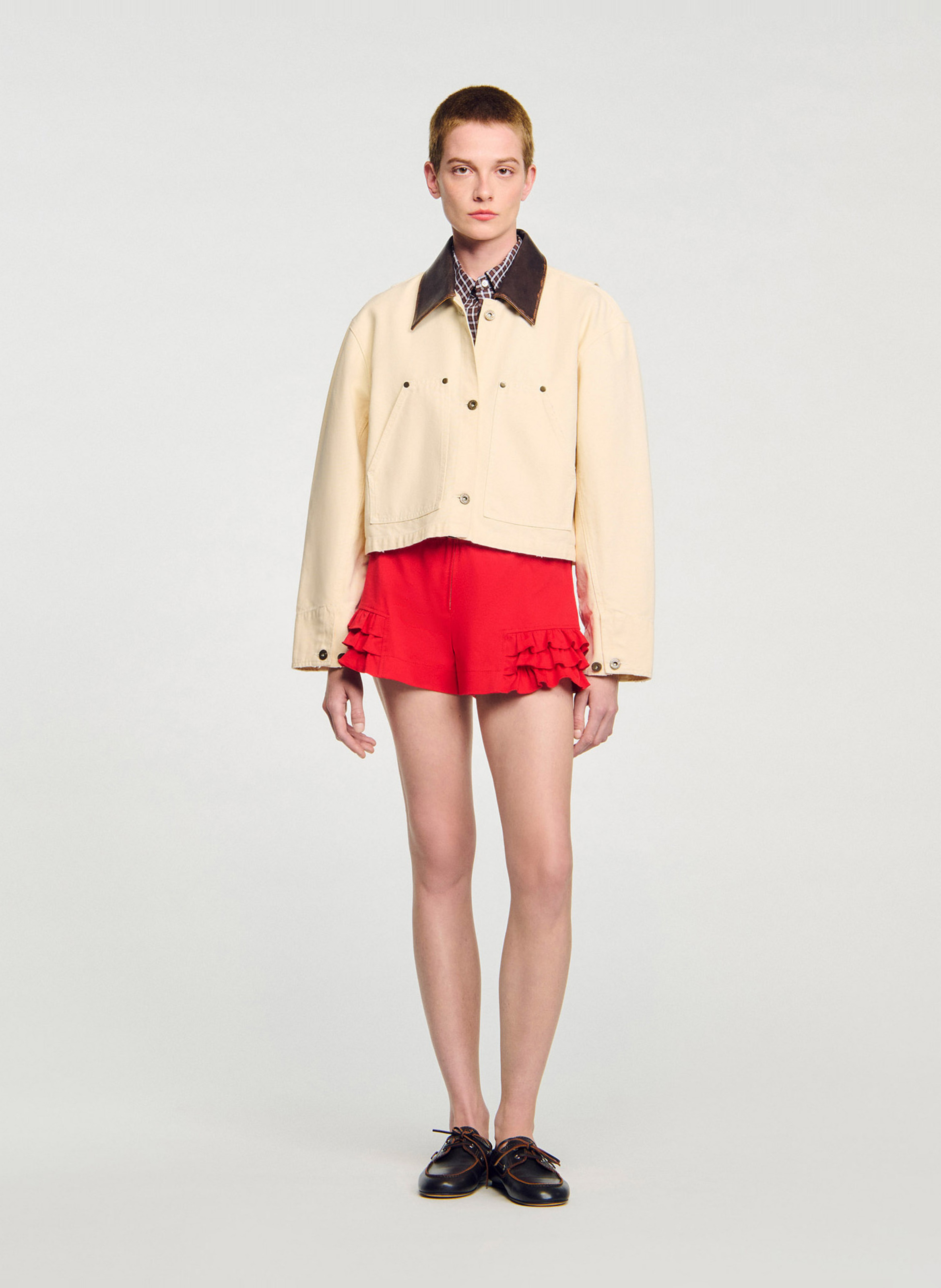 Leren jack met klassieke kraag SANDRO Wit