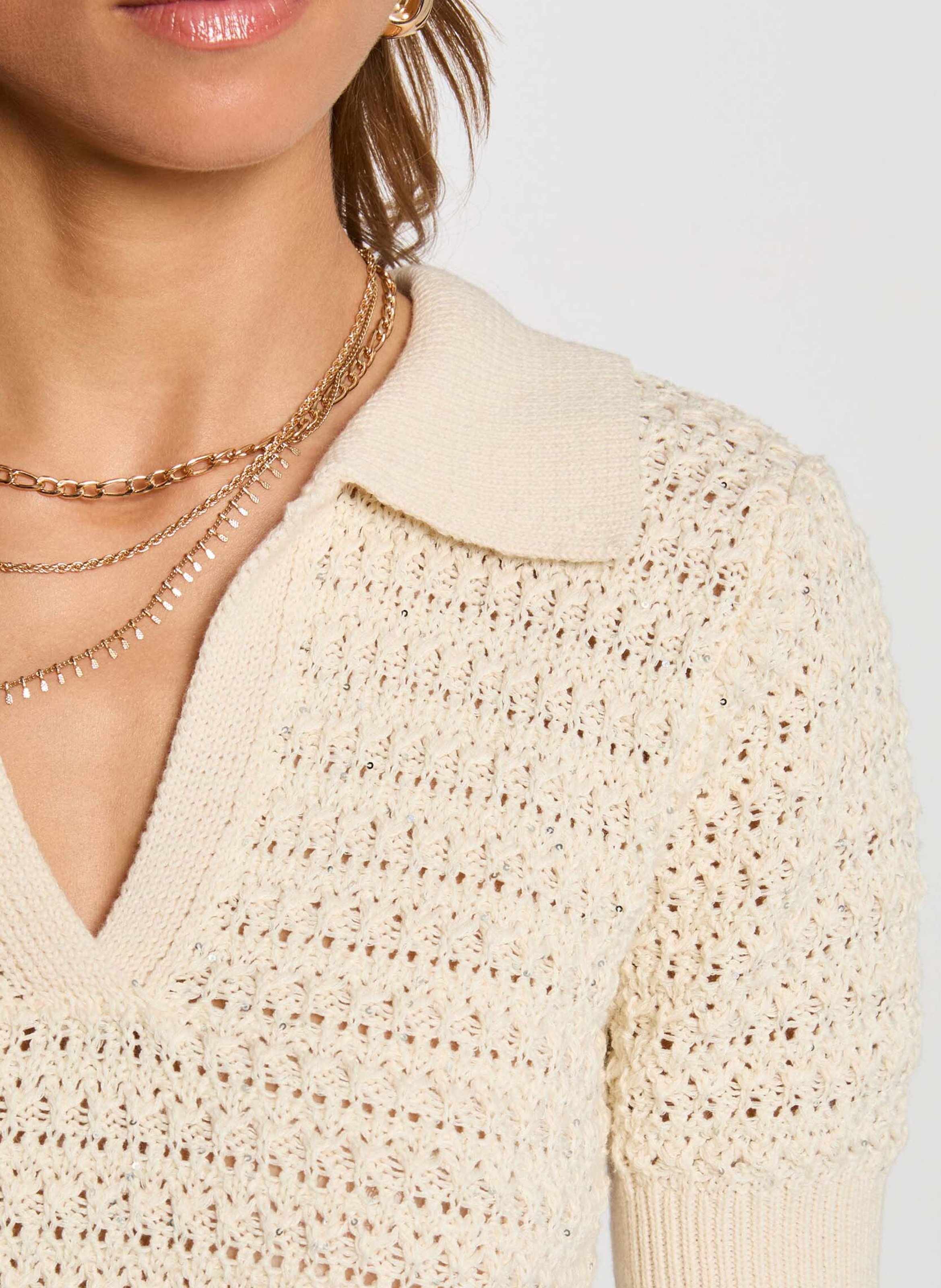 Pull col polo en coton mélangé MORGAN Beige