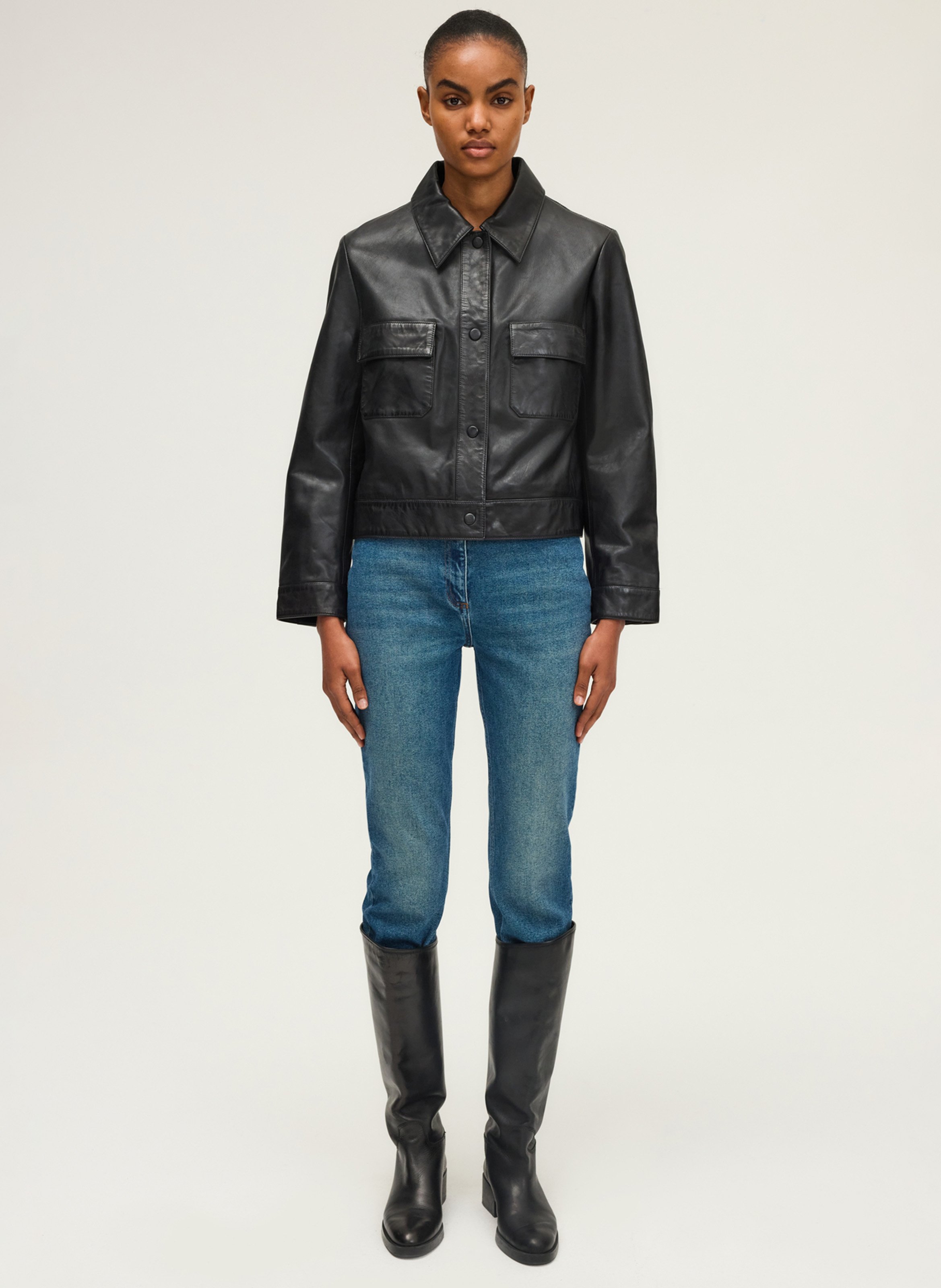 Surchemise droite en cuir PABLO Noir