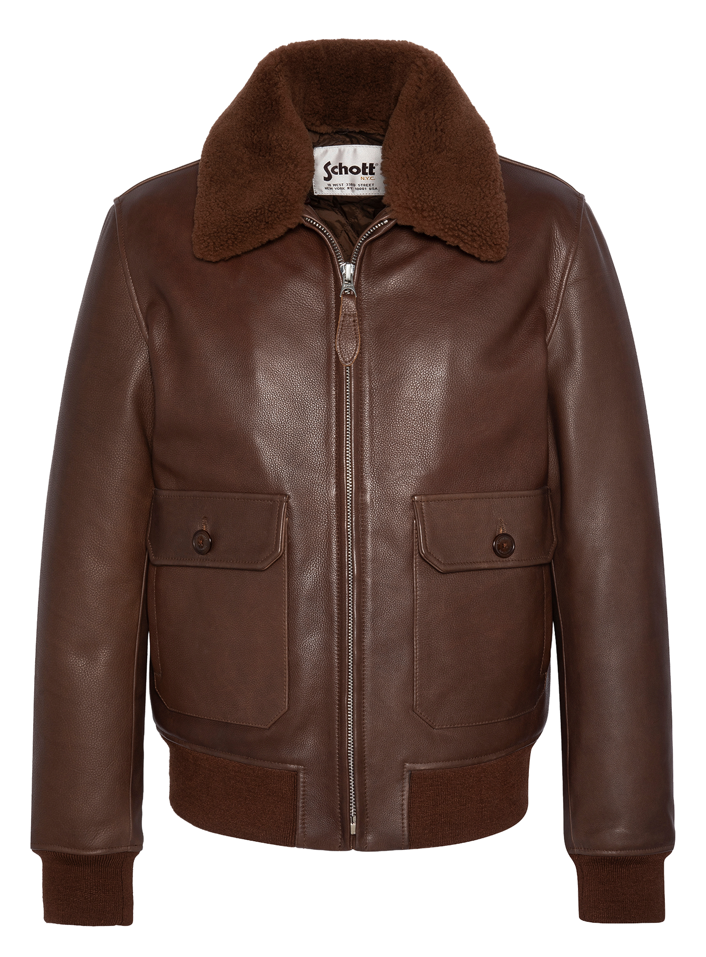 Blouson col classique en cuir SCHOTT Marron