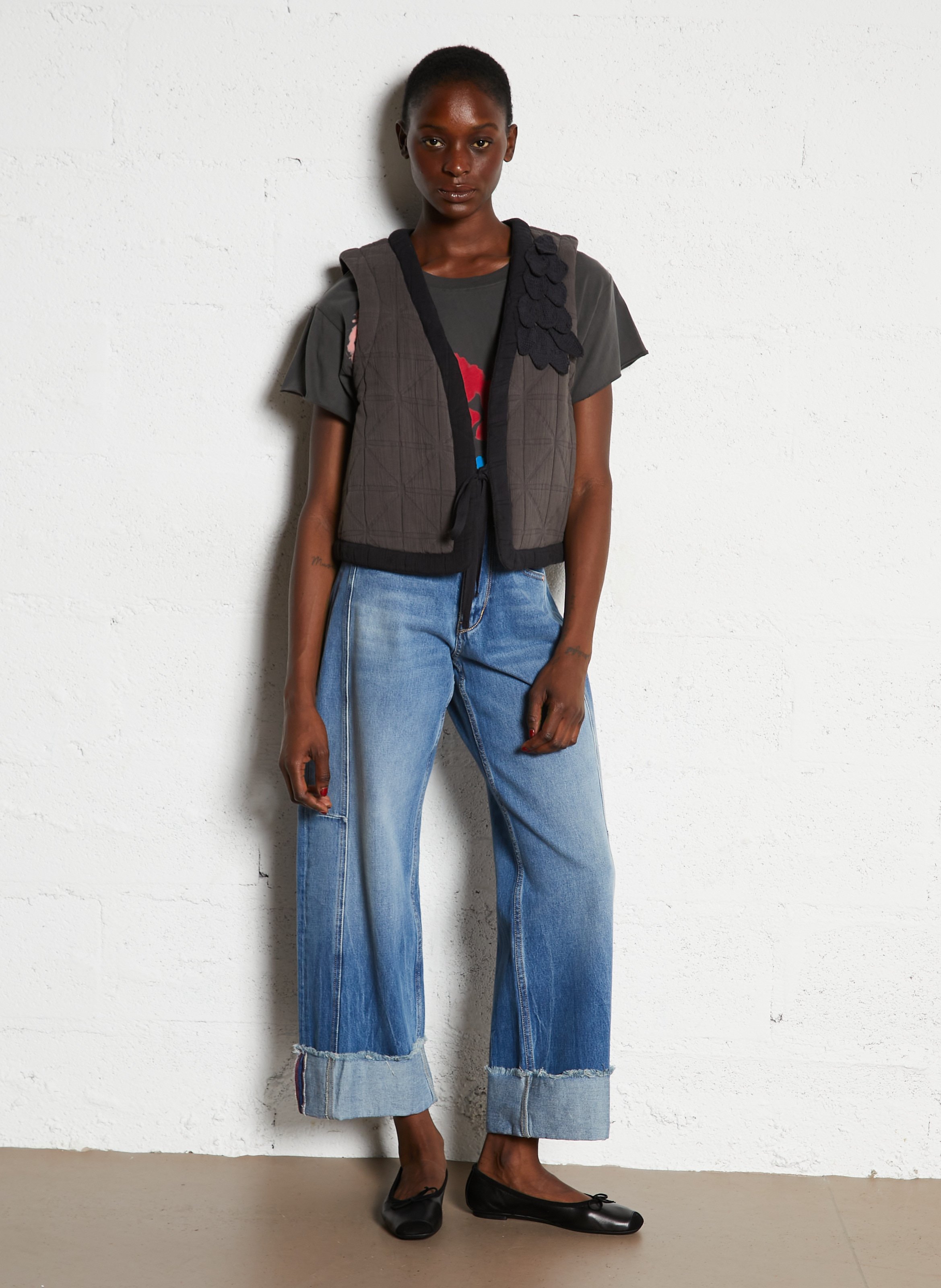 Veste droite matelassée en coton LEON & HARPER Gris