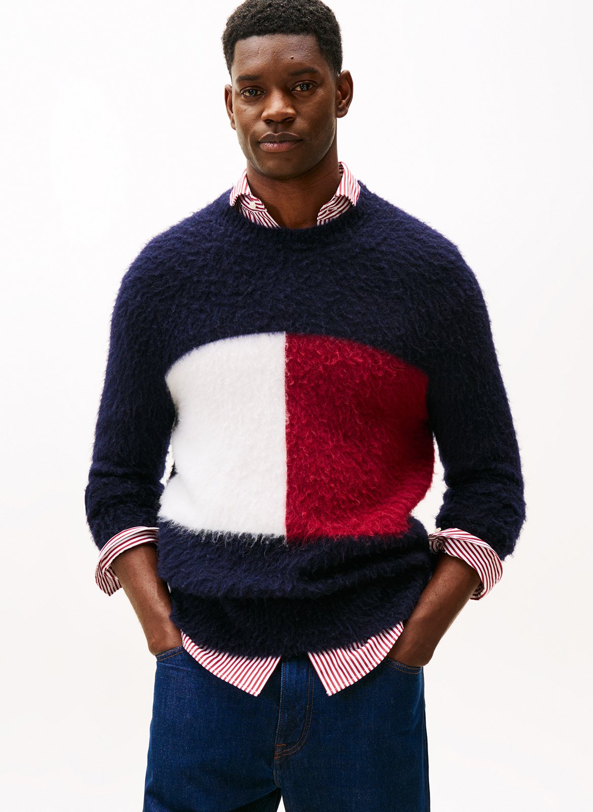 Fluffy straight wool blend logo sweater TOMMY HILFIGER Blue