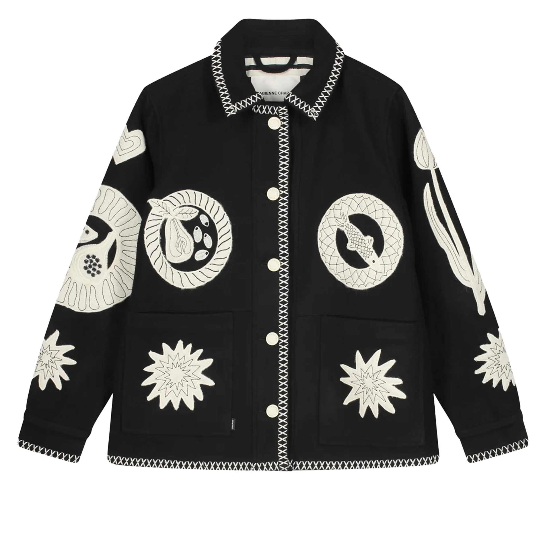 Veste droite col rond en coton mélangé FABIENNE CHAPOT Noir