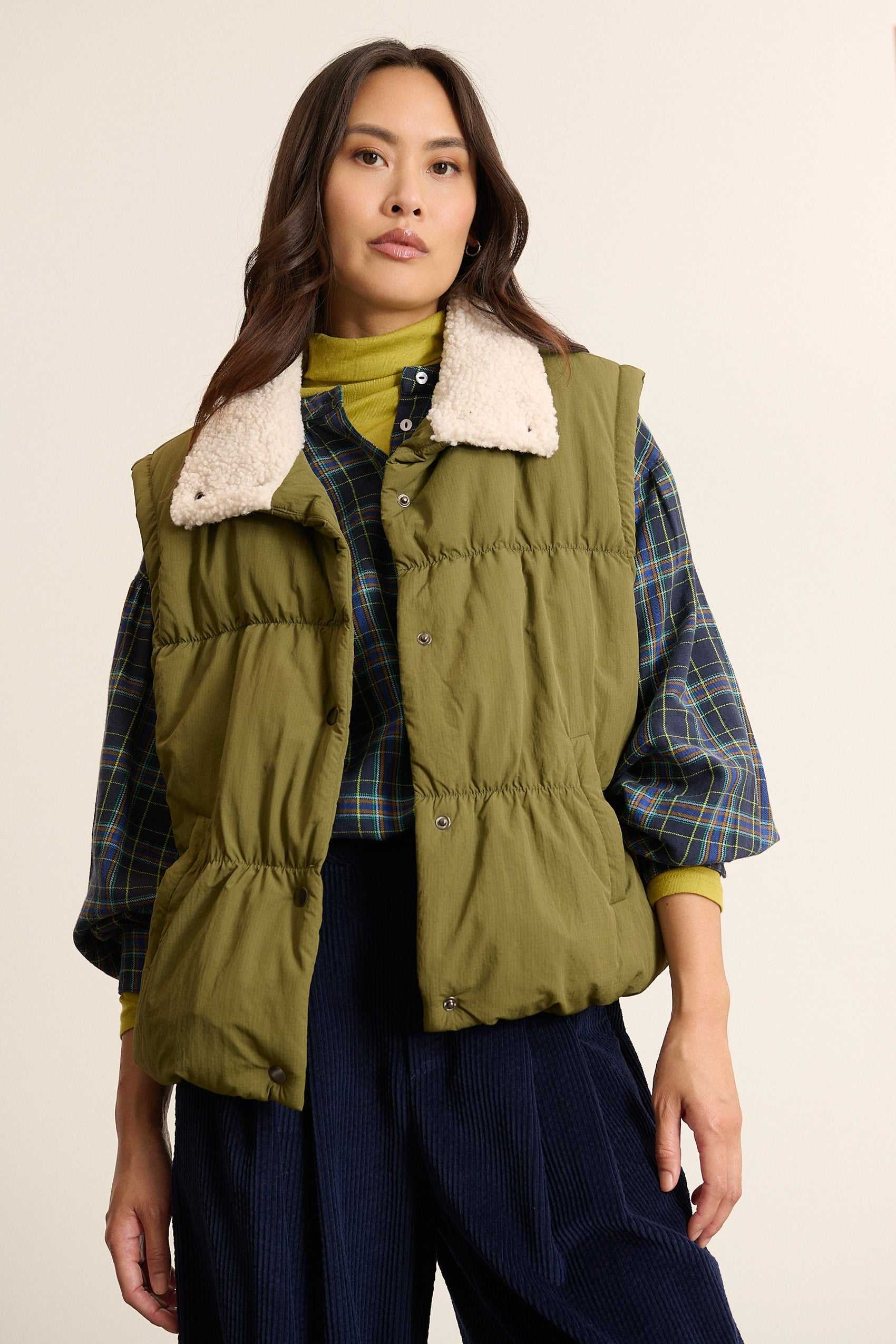 Sleeveless jacket with sherpa collar GARANCE PARIS Green