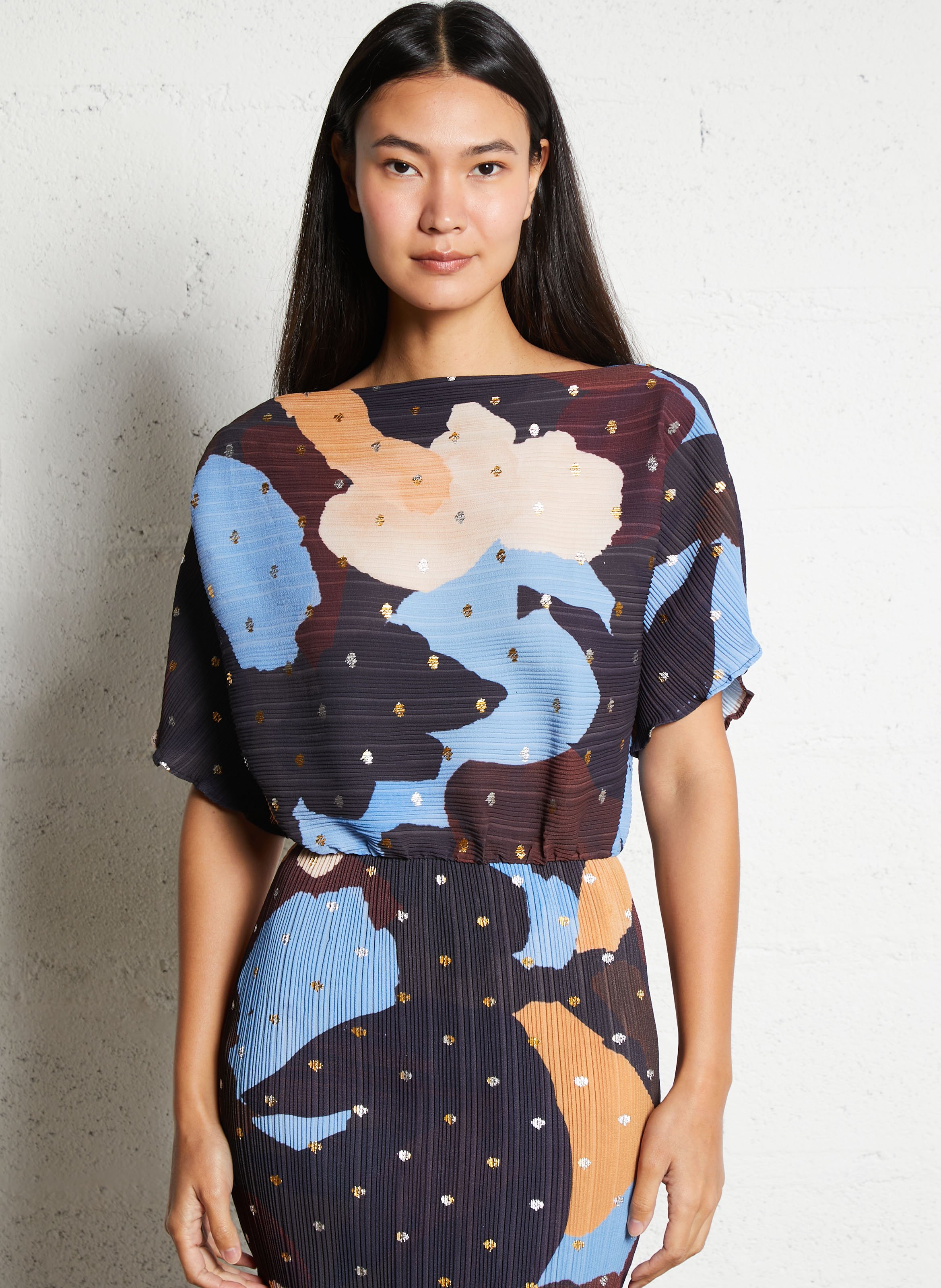 Robe longue plissée col rond  NEVER FULLY DRESSED Multicolore