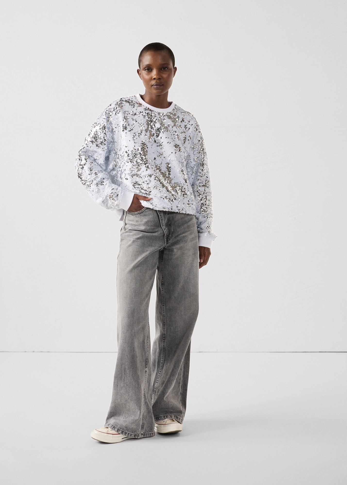 White/silver sequin sweatshirt Jeanne JOTT White