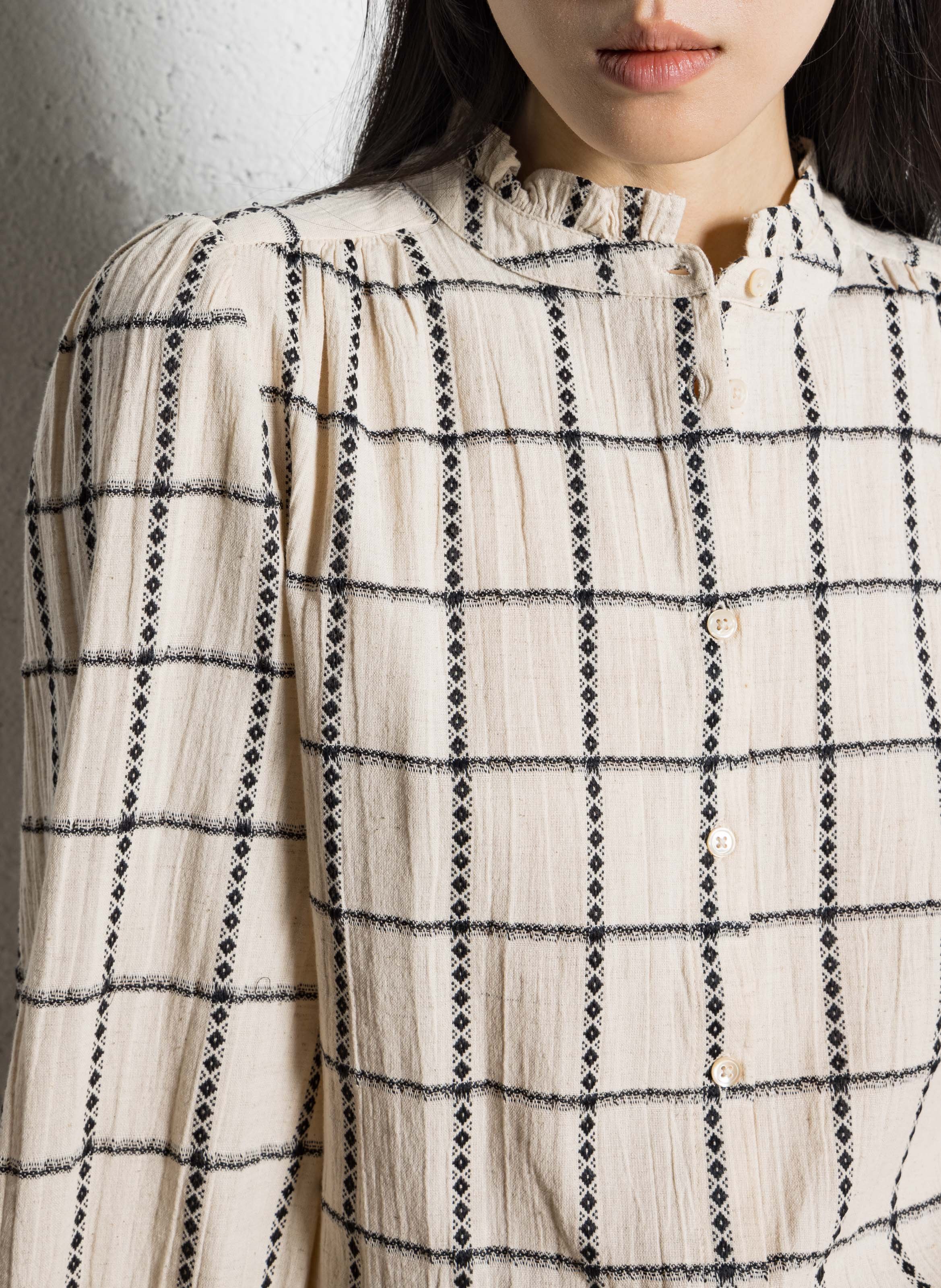 Chemise droite col officier en coton et lin mélangé LA PETITE ETOILE Blanc