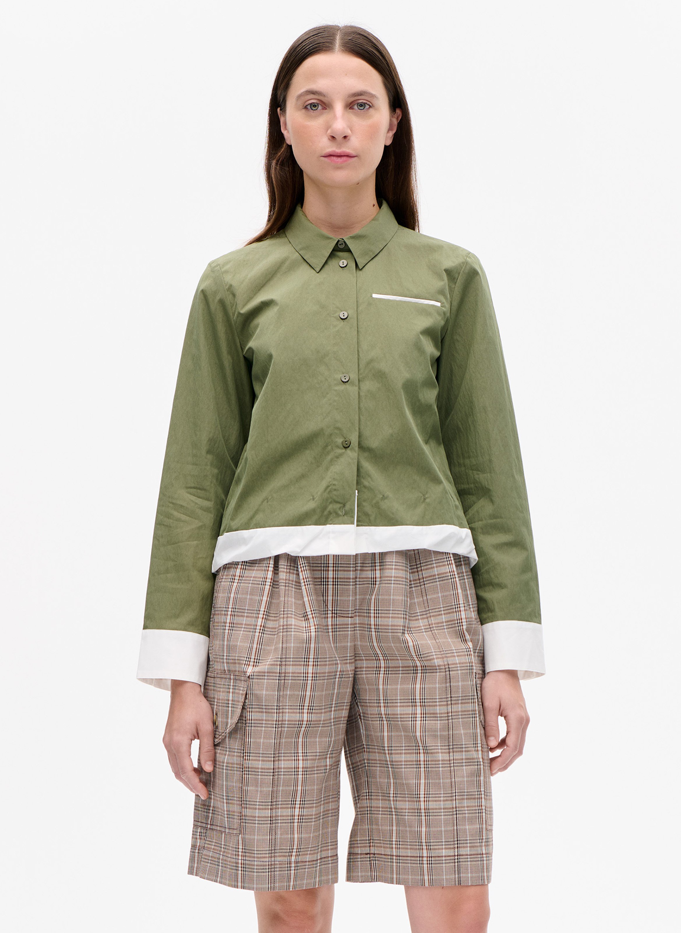 Oversize organic cotton-blend shirt with classic collar BAUM UND PFERDGARTEN Green