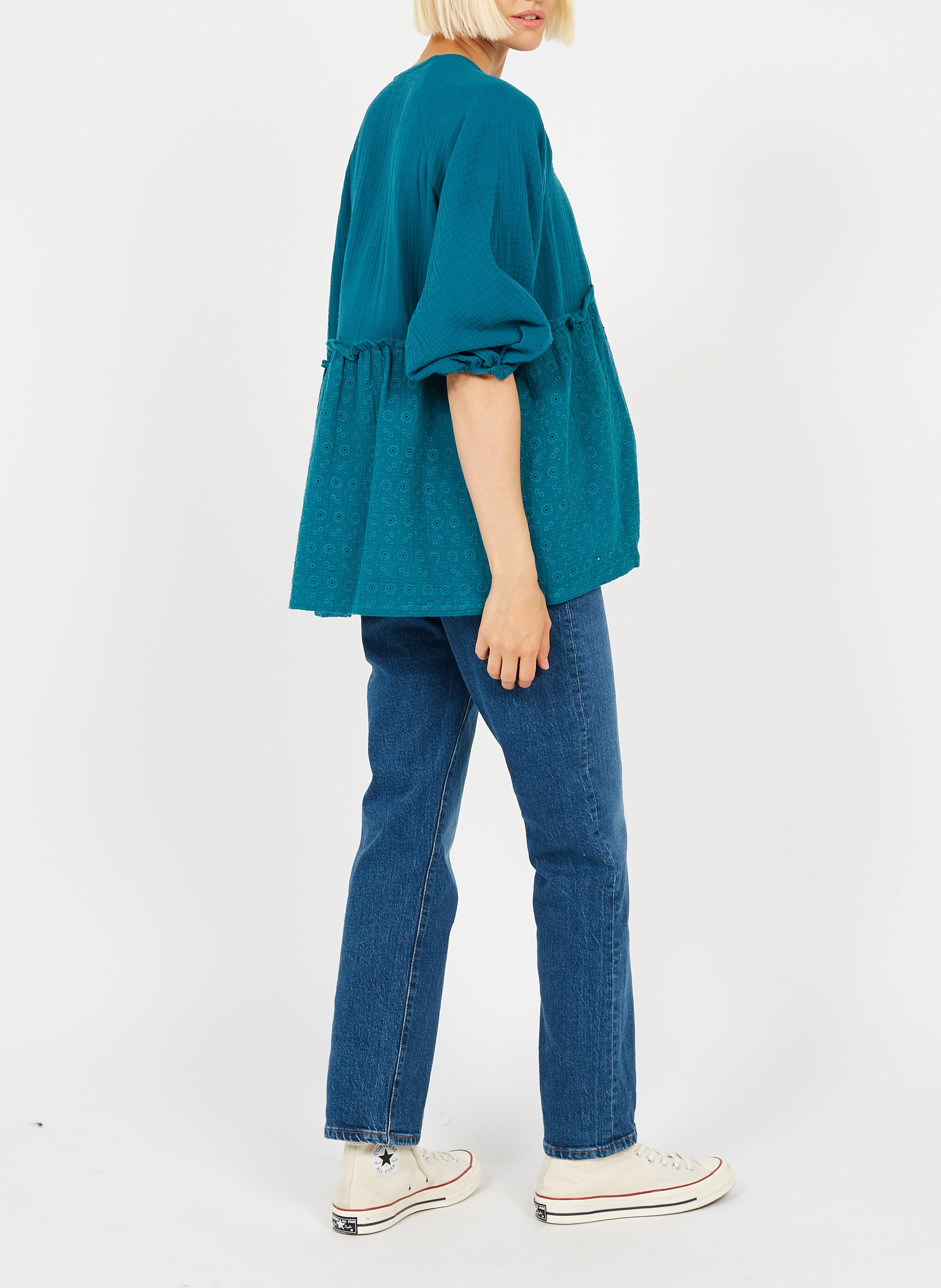 Cotton V-neck maternity top with 3/4 sleeves Blue