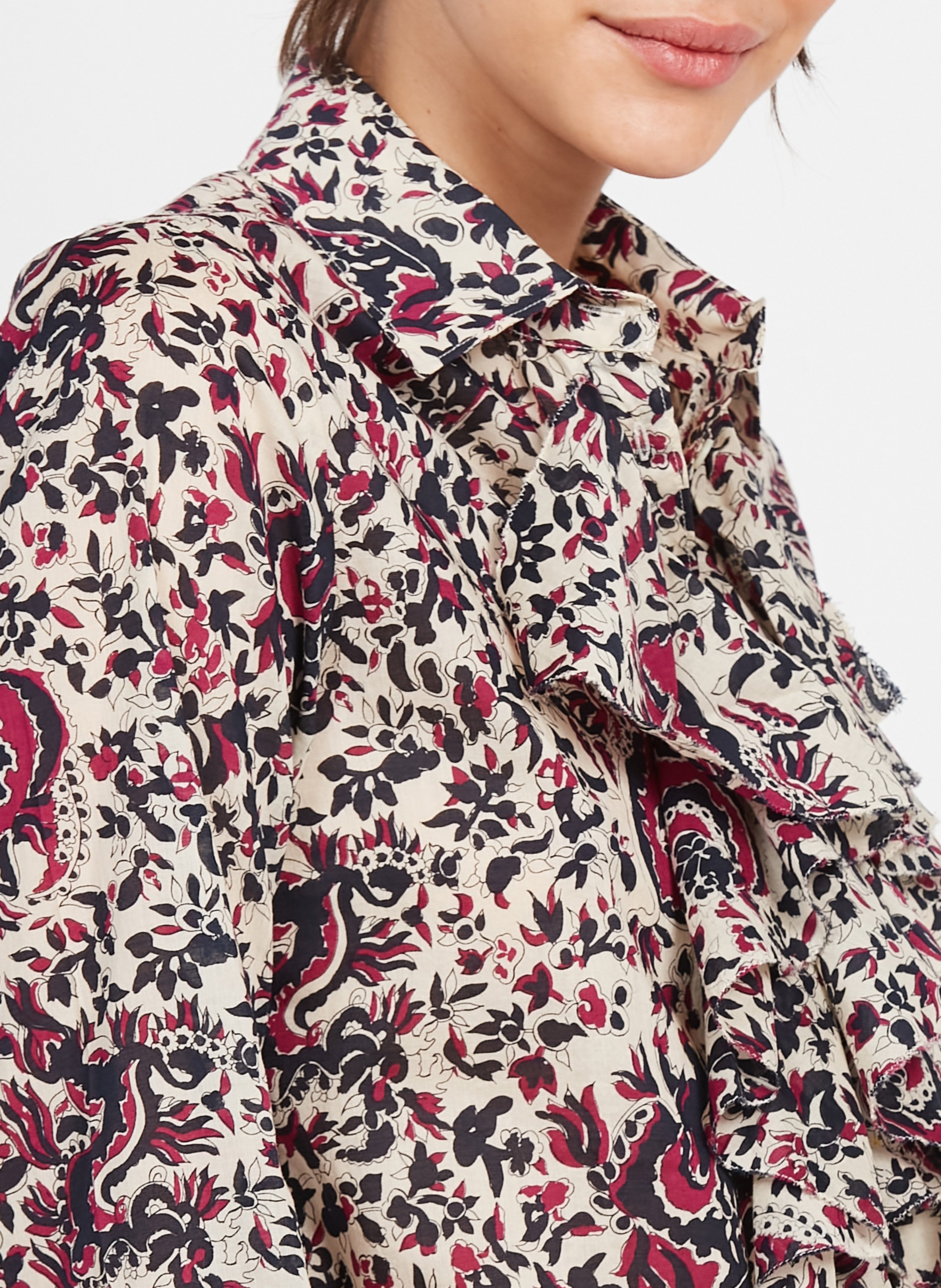 Chemise col classique imprimé floral à volants en coton  DIEGA Beige