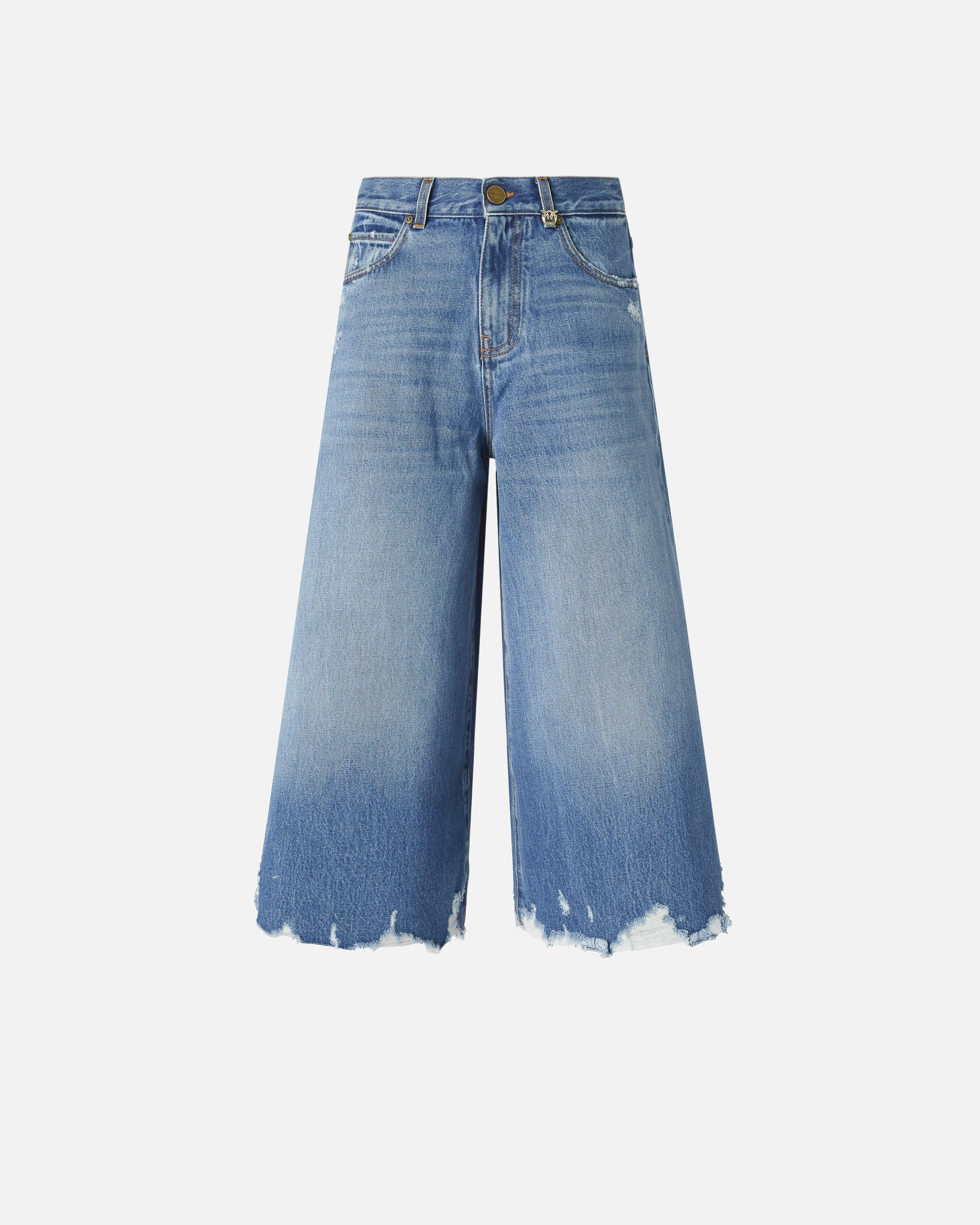 Long denim bermuda with frayed hems PINKO Blue