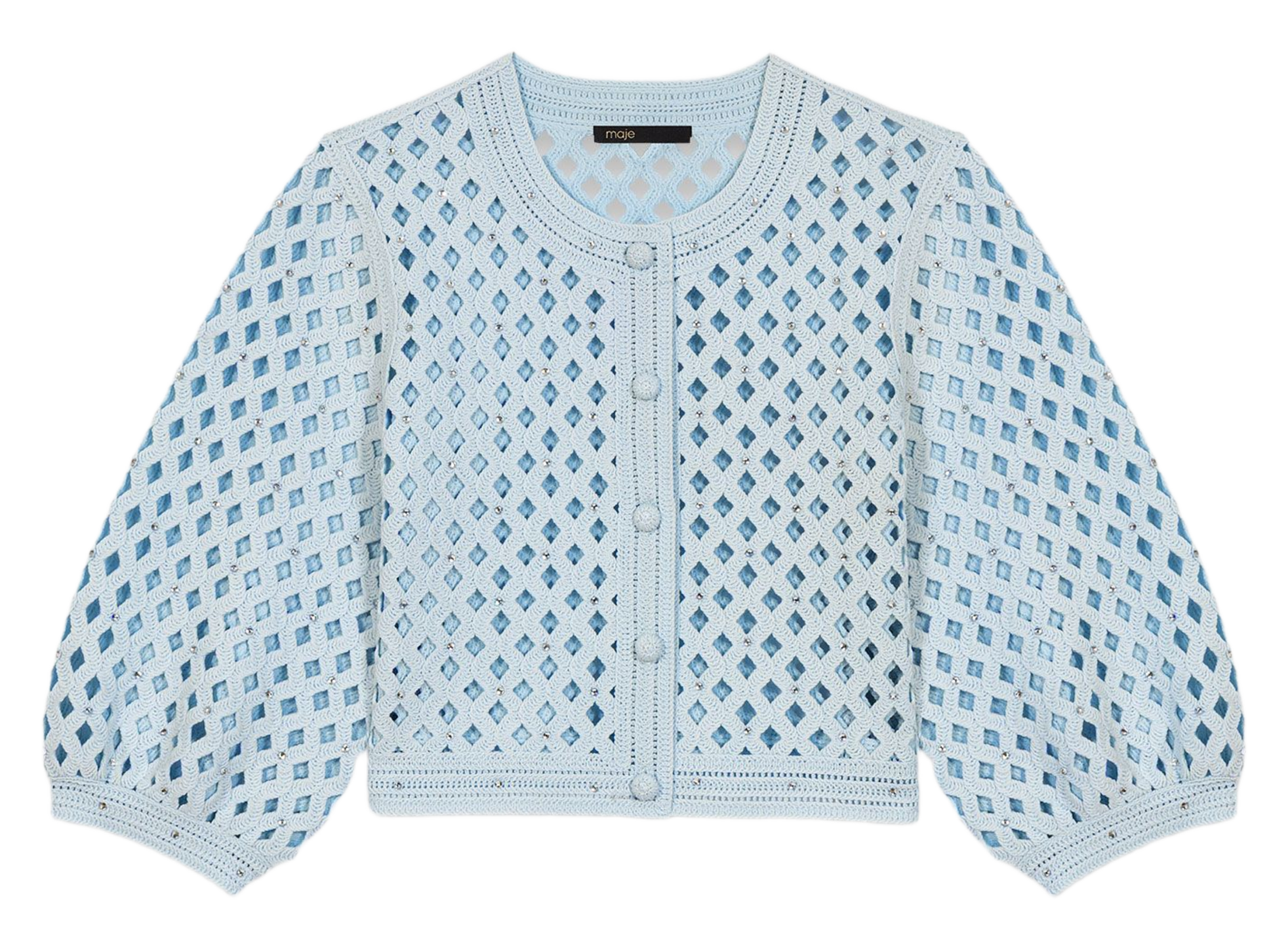 Rechte vest met ronde hals in ajour breisel MAJE Blauw