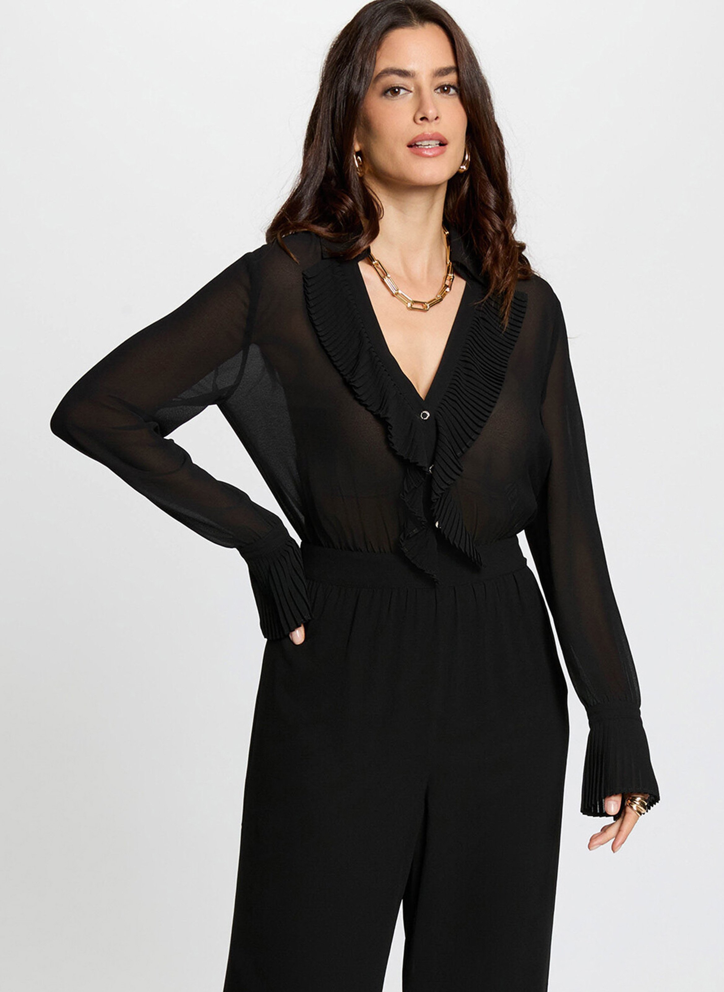 <em>Soepelvallende jumpsuit met reverskraag</em> MORGAN Zwart