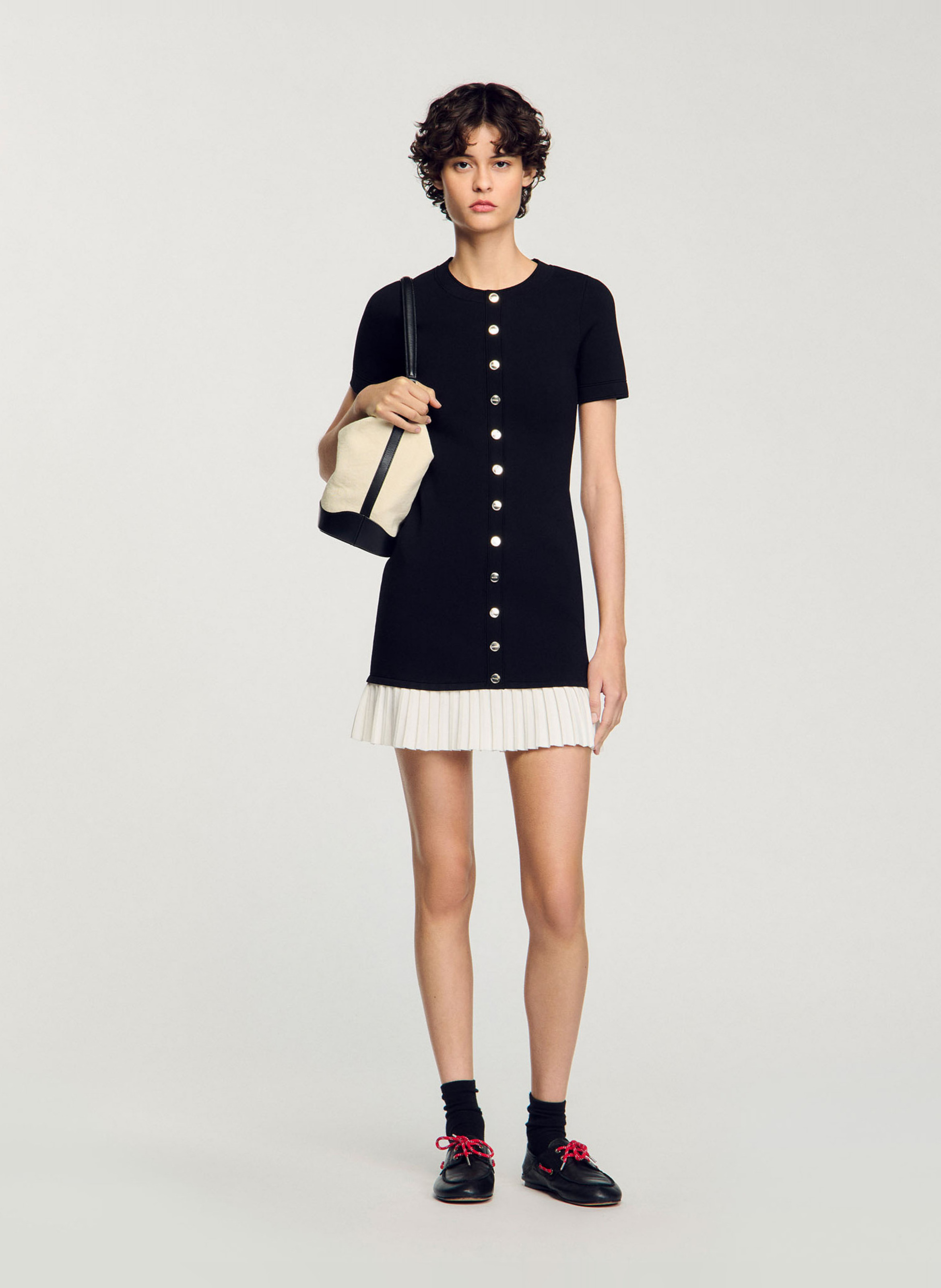 Short knit dress with ruffle SANDRO Black