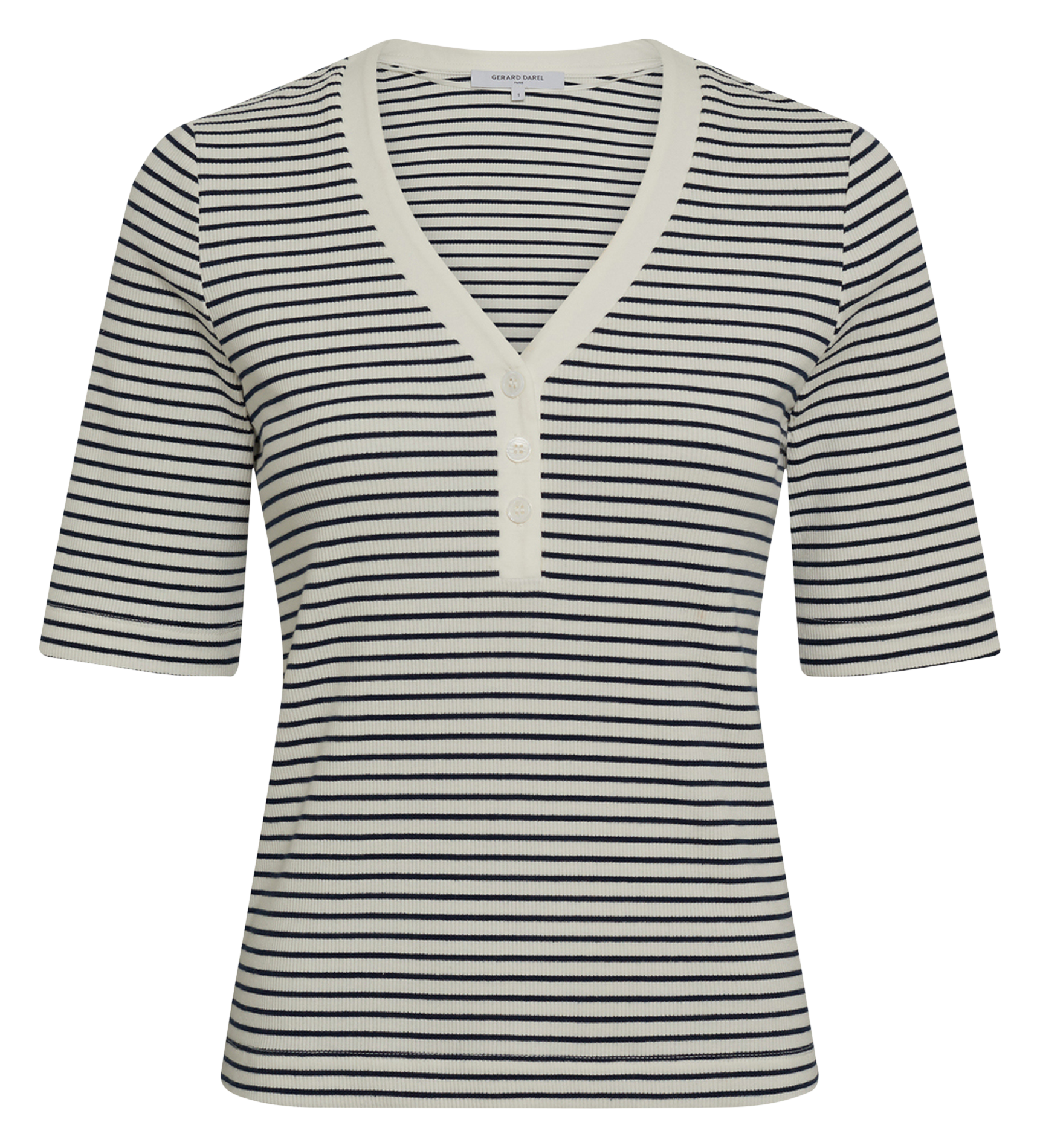 Top ajusté col V en coton mélangé rayé GERARD DAREL Bleu