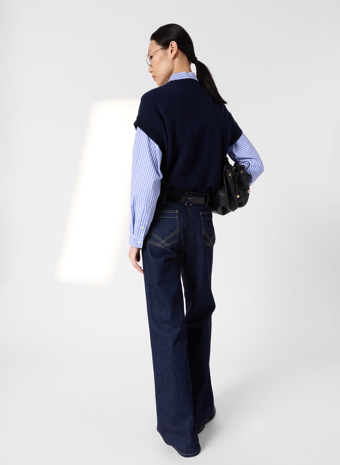 Pull droit col rond en cachemire Bleu