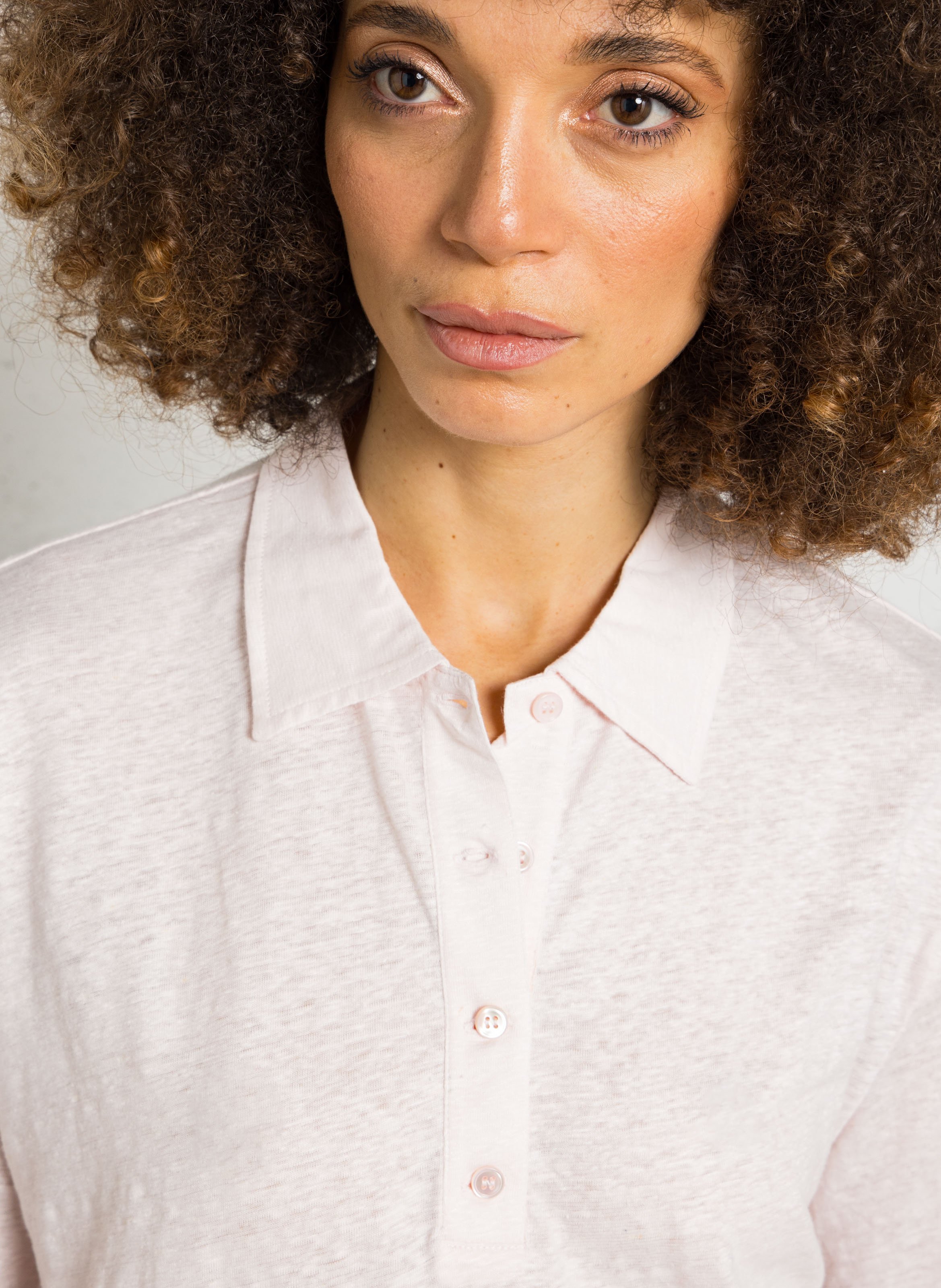 Polo ample court en lin mélangé MAJESTIC FILATURES Rose