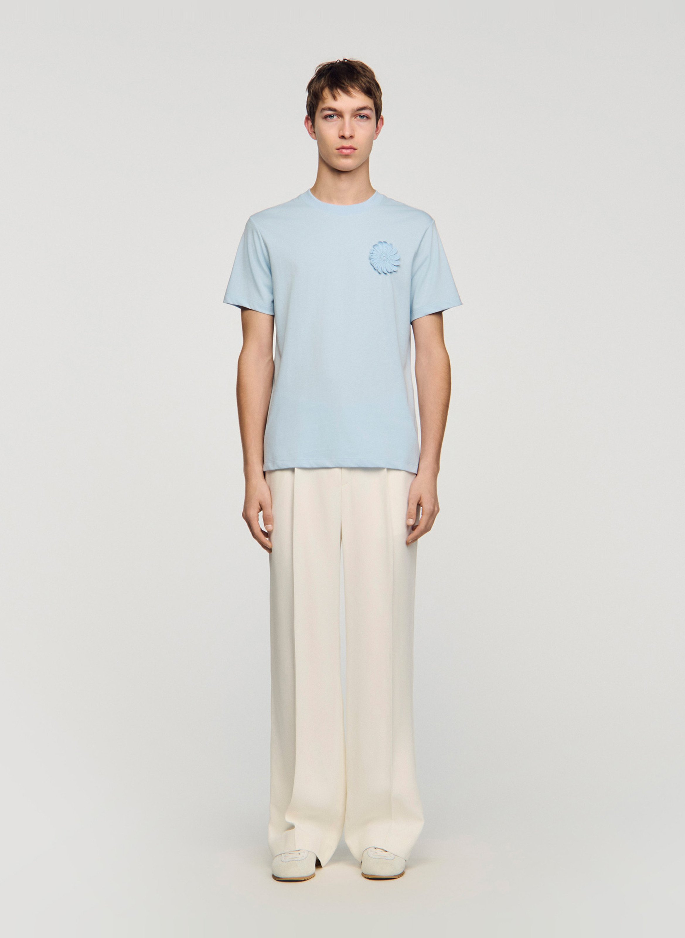 Tee-shirt droit col rond en coton SANDRO Bleu