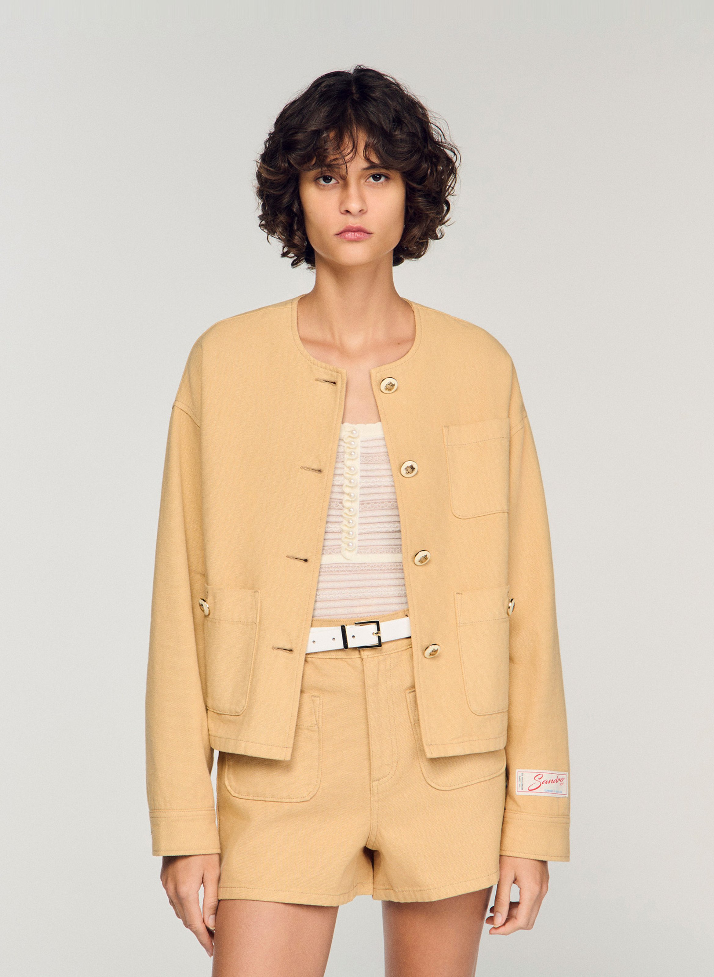 Blouson col rond en coton SANDRO Beige