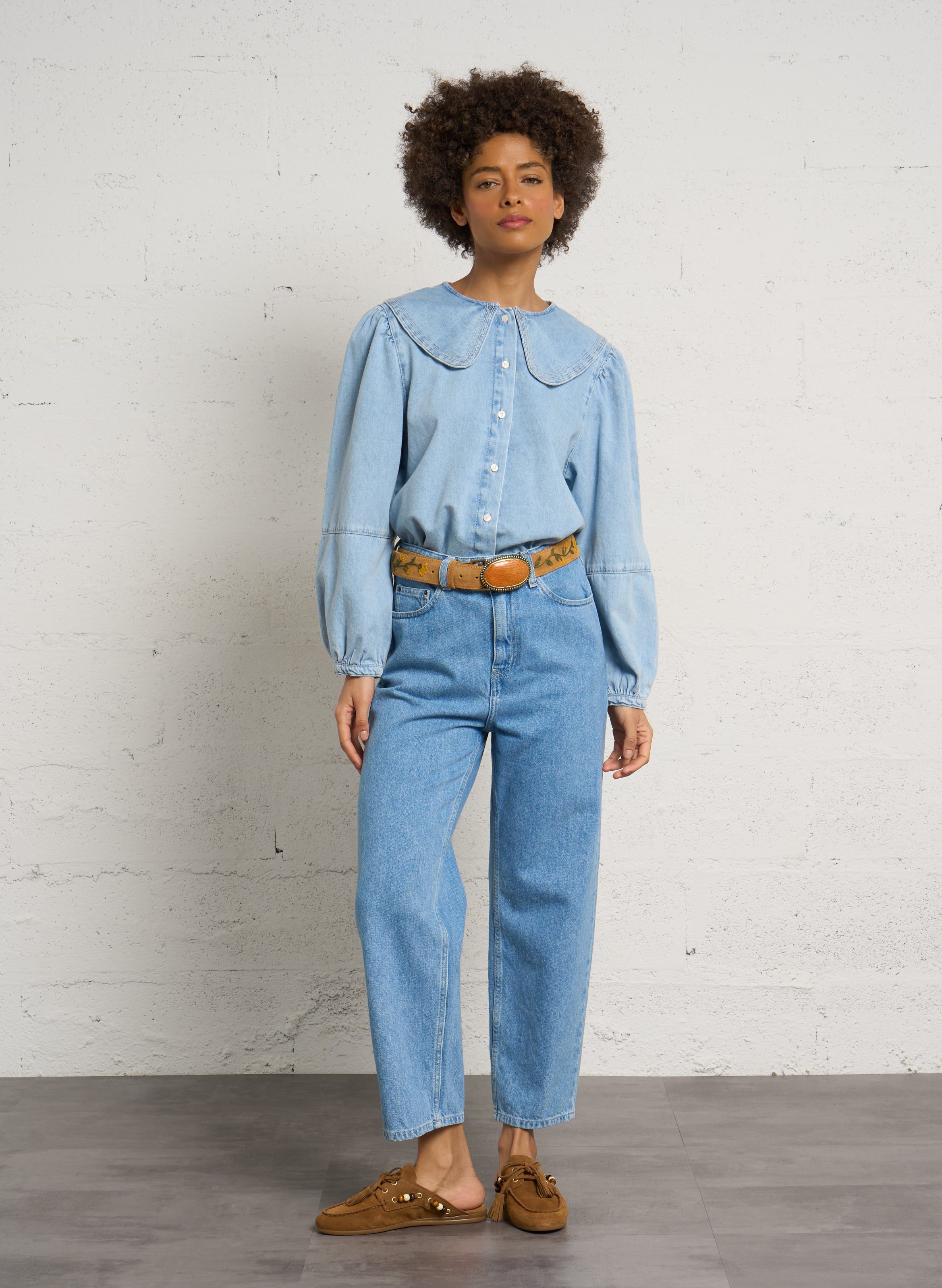 Button-down denim shirt DES PETITS HAUTS Blue