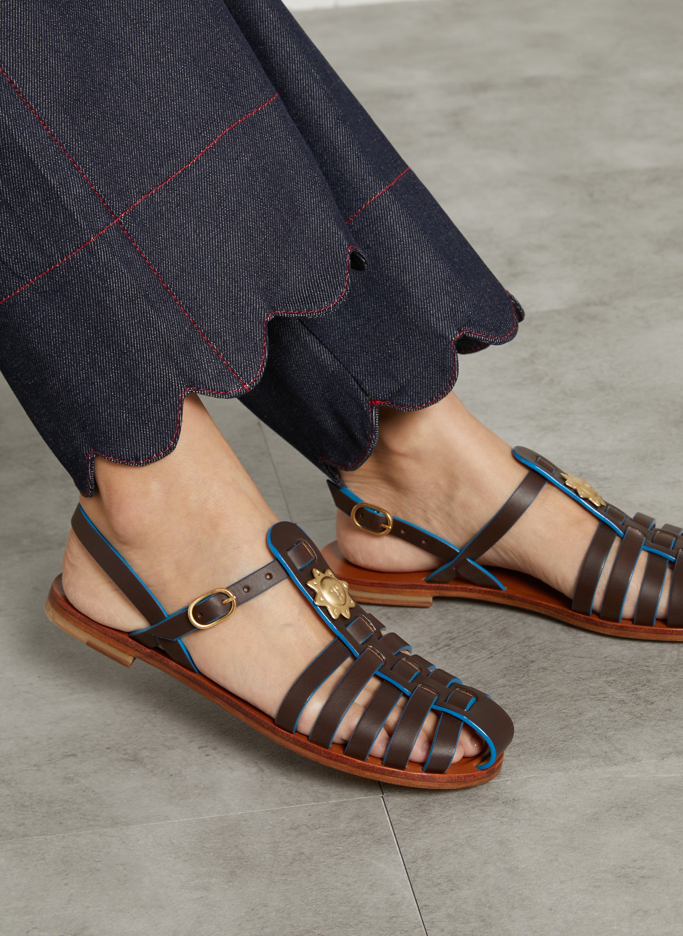 Sandales fisherman en cuir MAMA PRAIA Marron