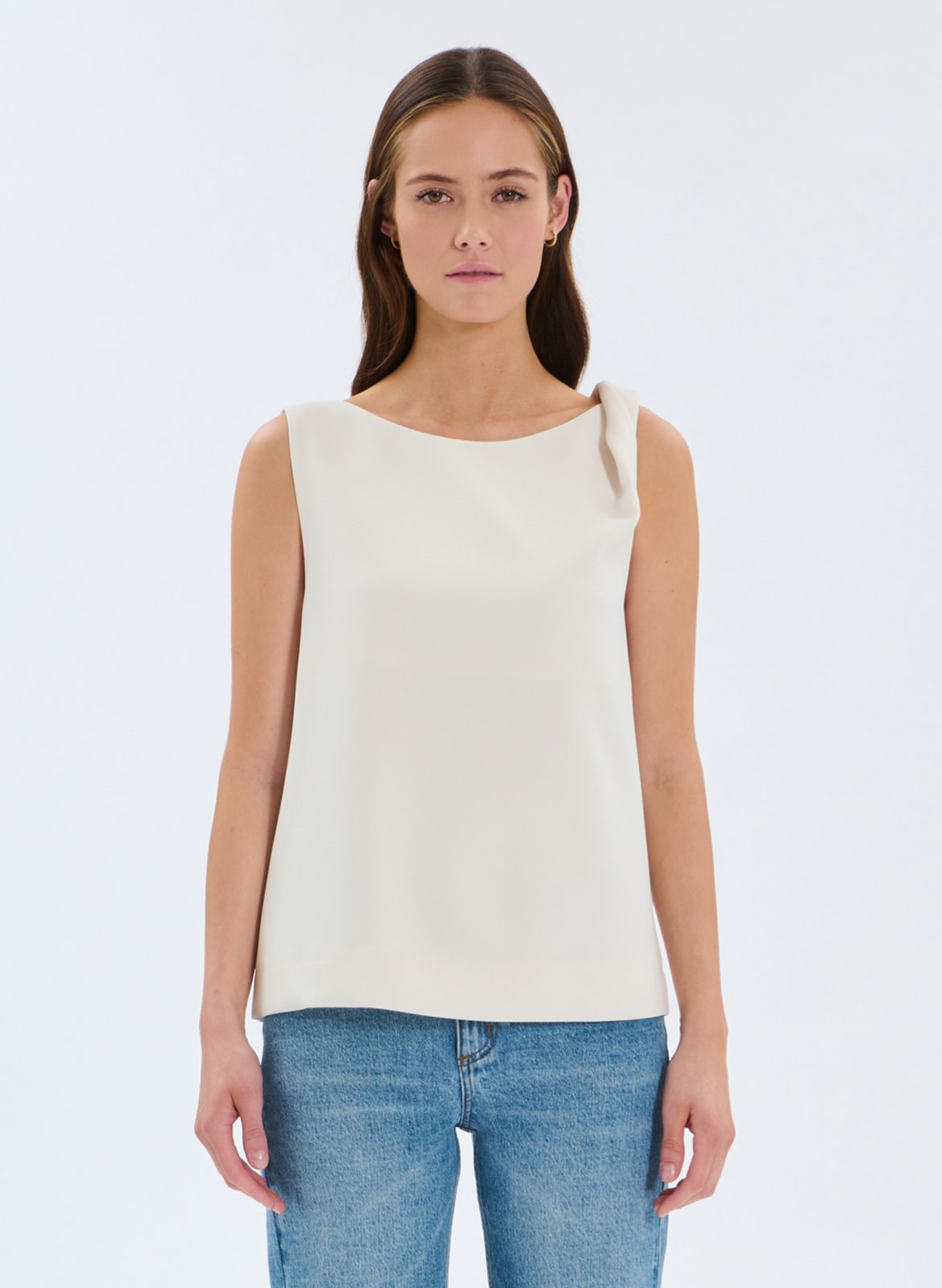 Round-neck stretch viscose top ZAPA White