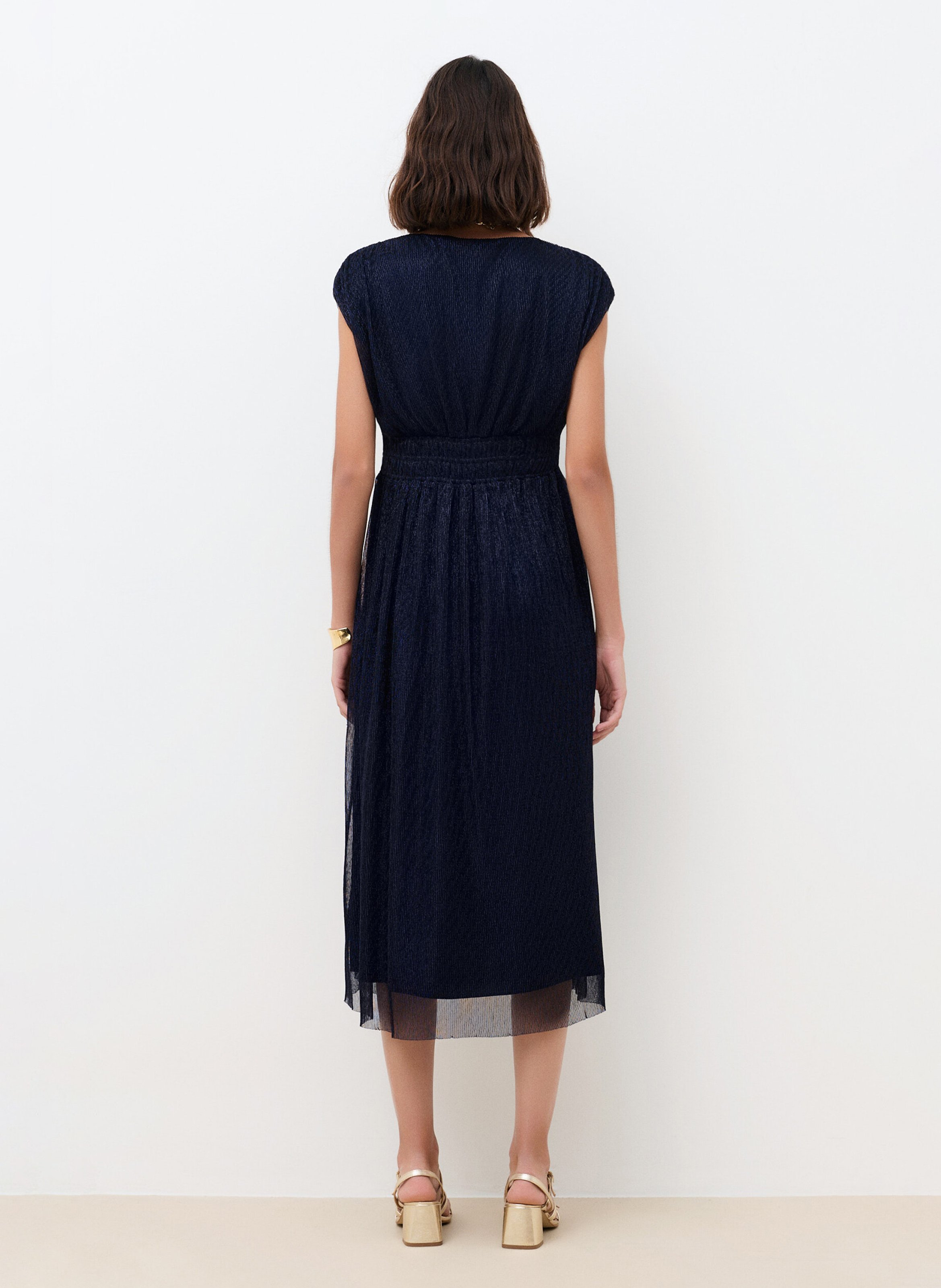 Robe midi col V  CAROLL Bleu