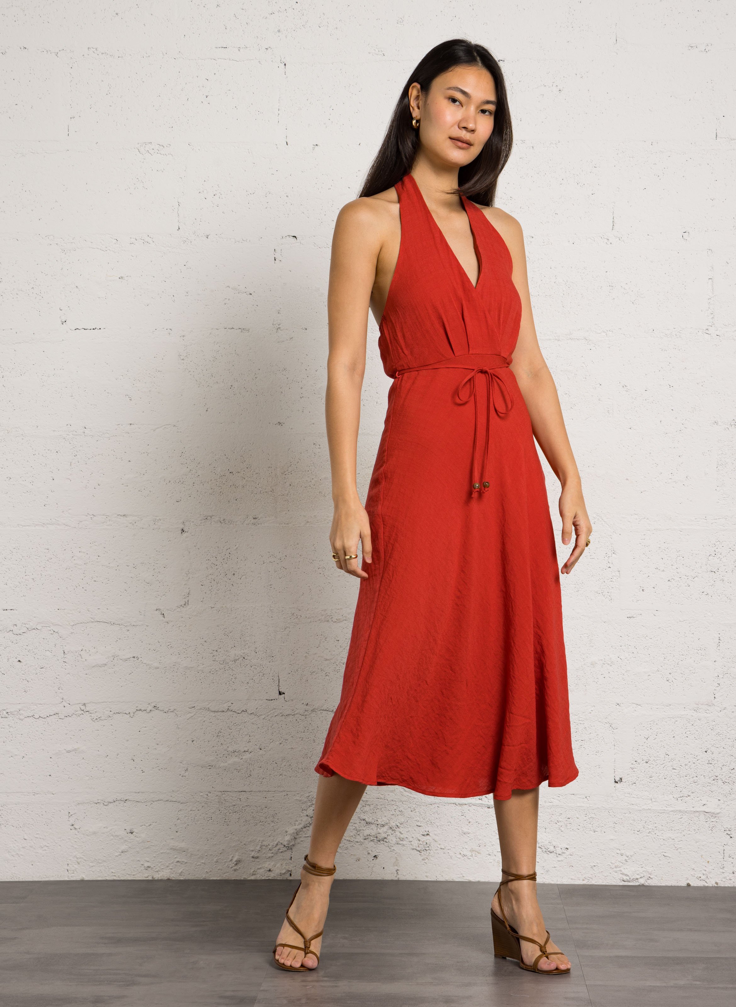 Robe midi évasée avec ceinture LA PETITE ETOILE Rouge