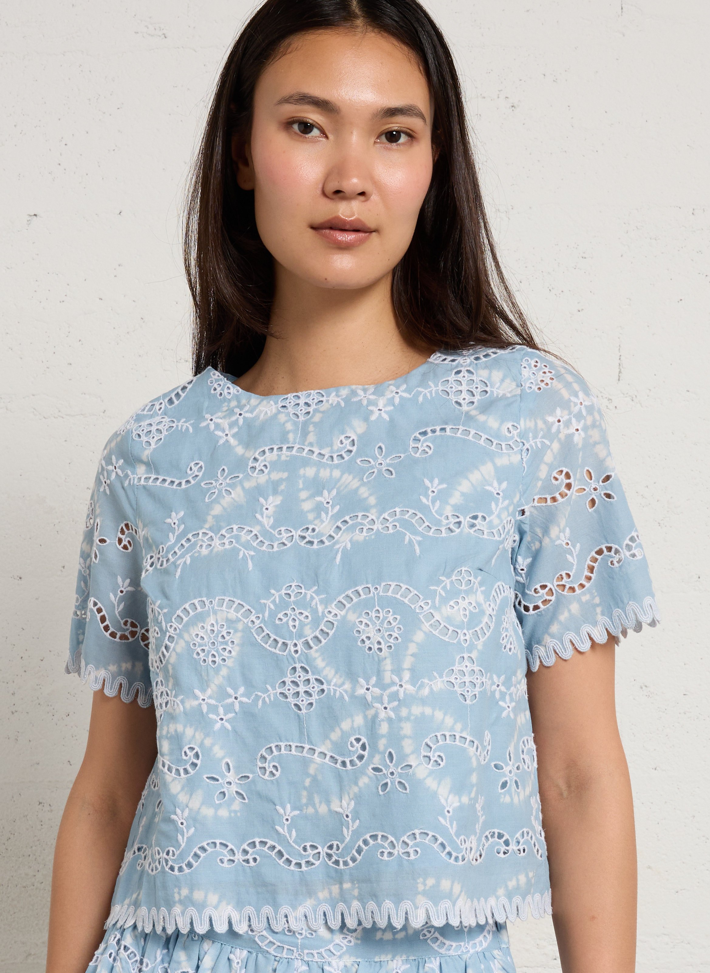 Katoenen blouse met ronde hals MAISON 123 Blauw