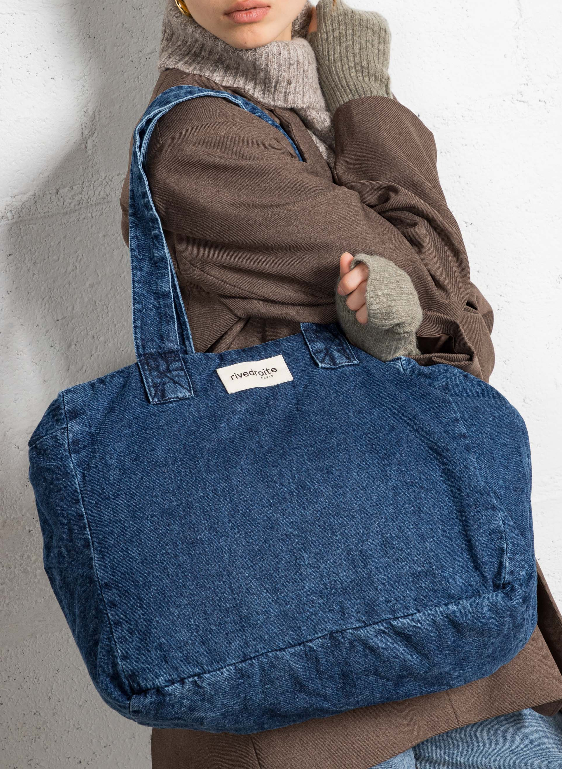 Sac week-end en denim de coton RIVEDROITE PARIS Bleu