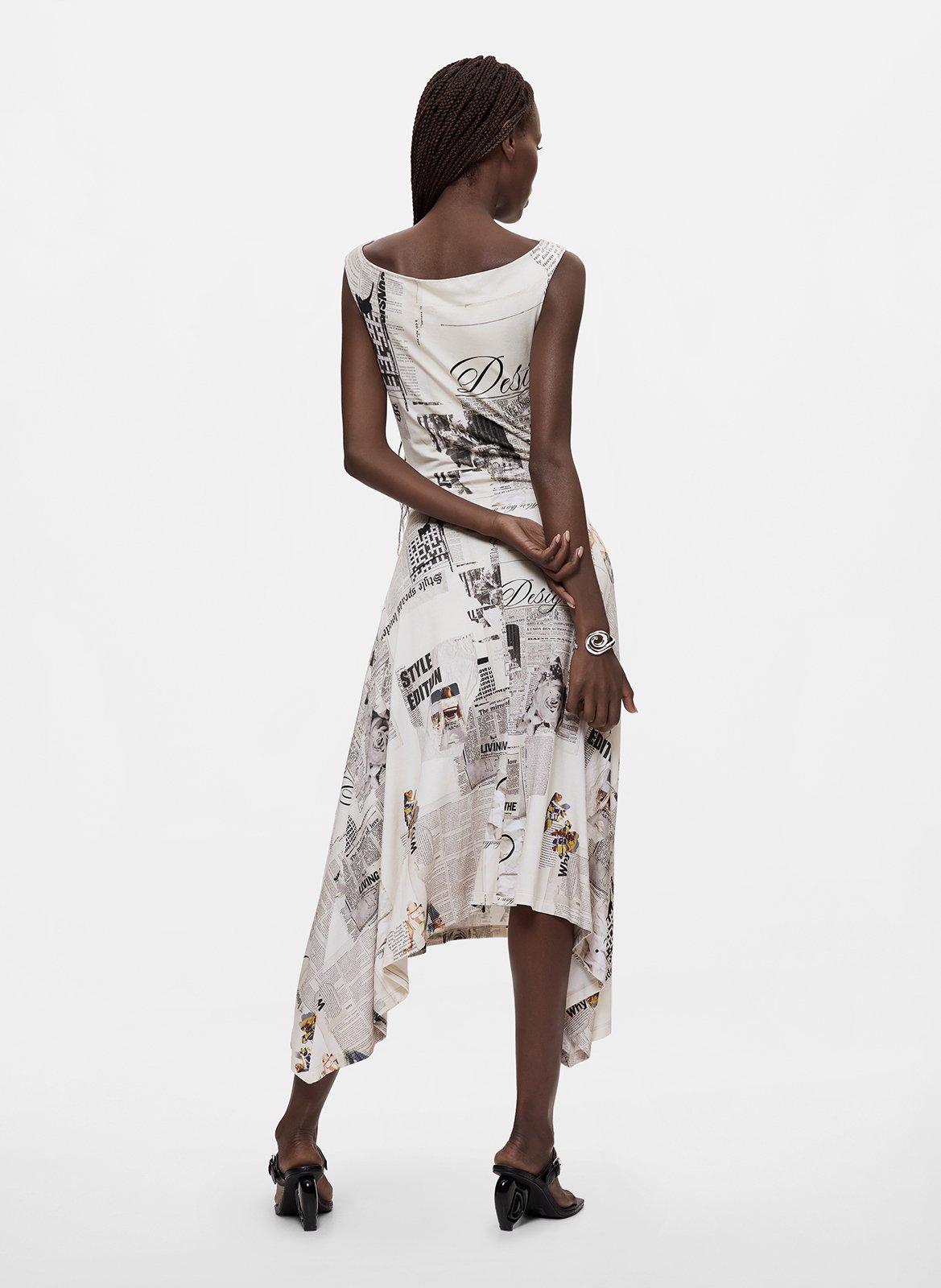 Robe midi col rond imprimée DESIGUAL Blanc