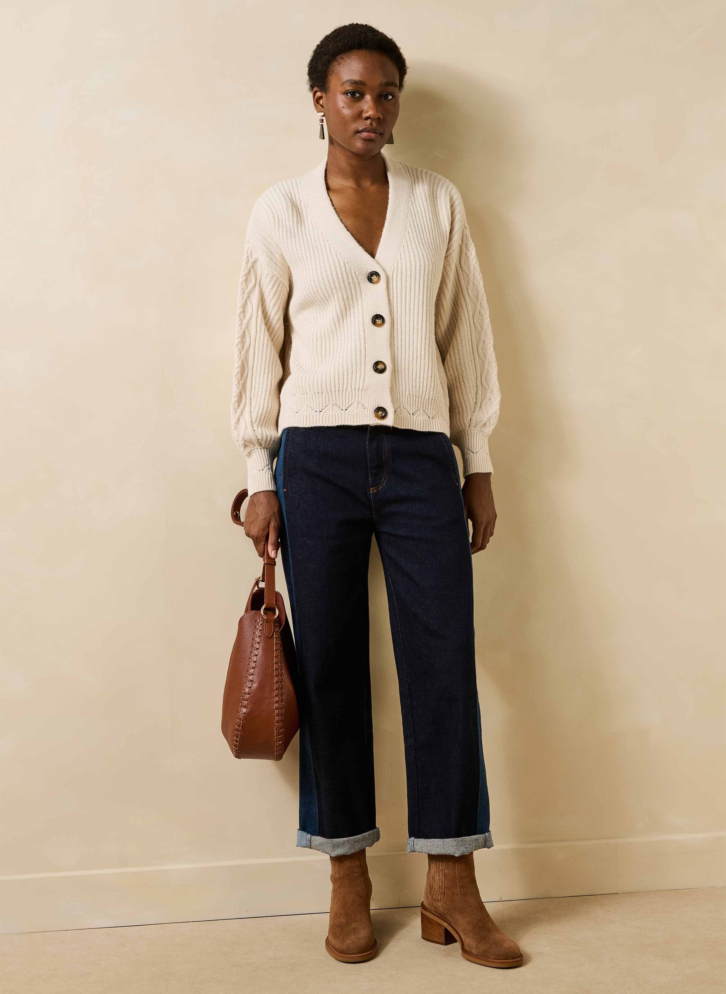 Oversized V-neck cardigan LA FEE MARABOUTEE White