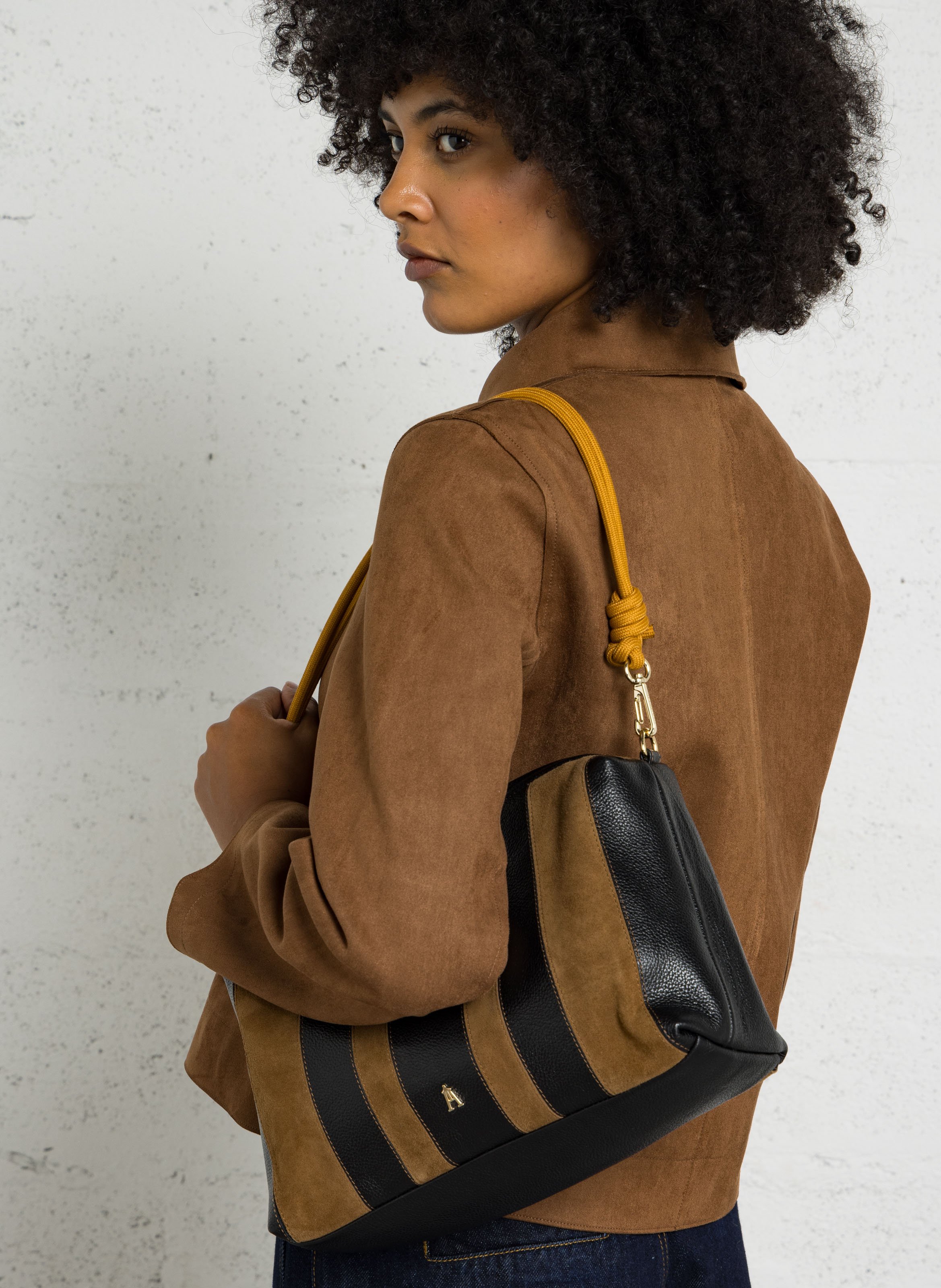 Gestreifter Kalbslederhandtasche CRAIE STUDIO Schwarz
