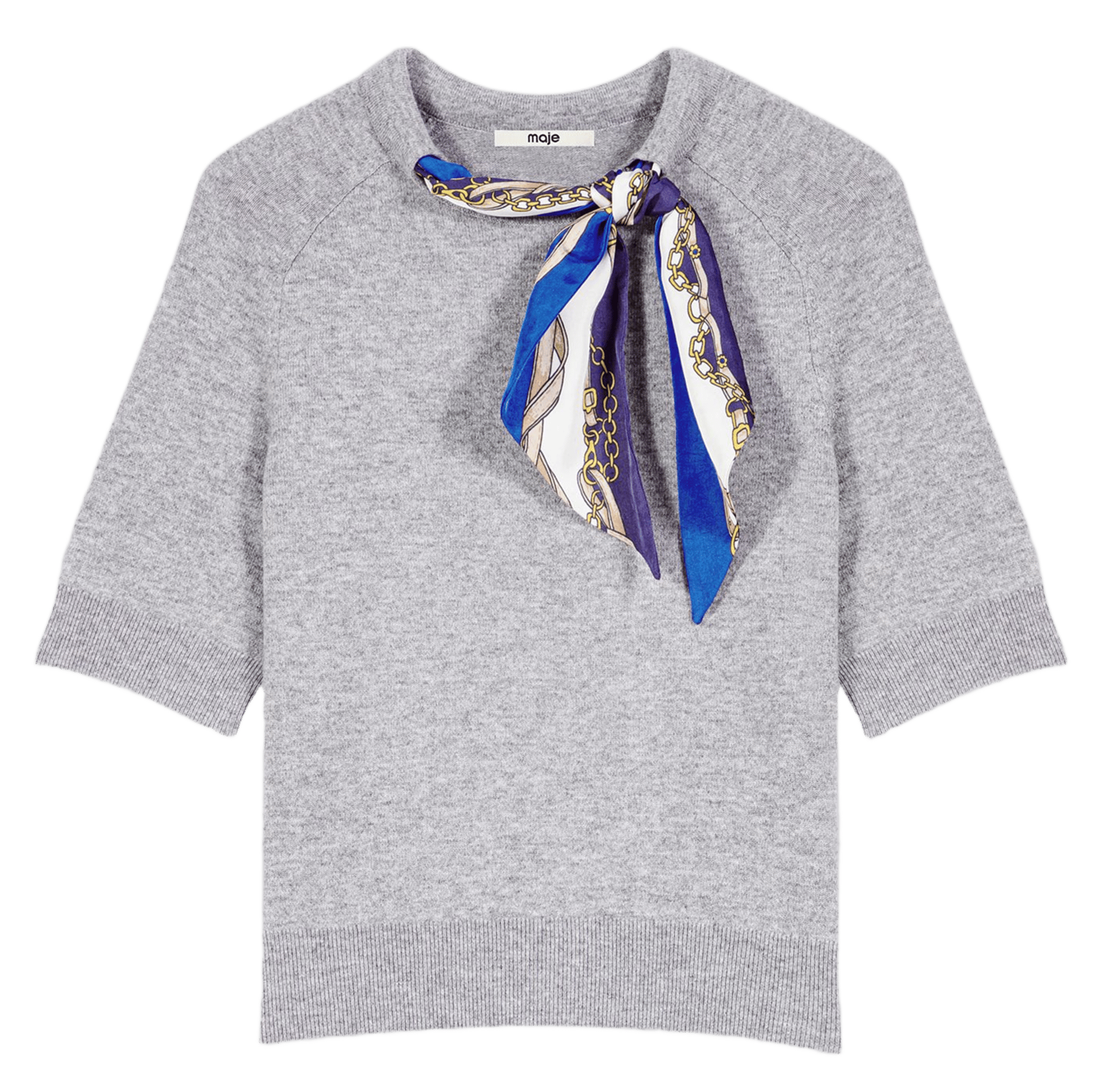 Pull droit col rond à foulard en laine mélangée MAJE Gris