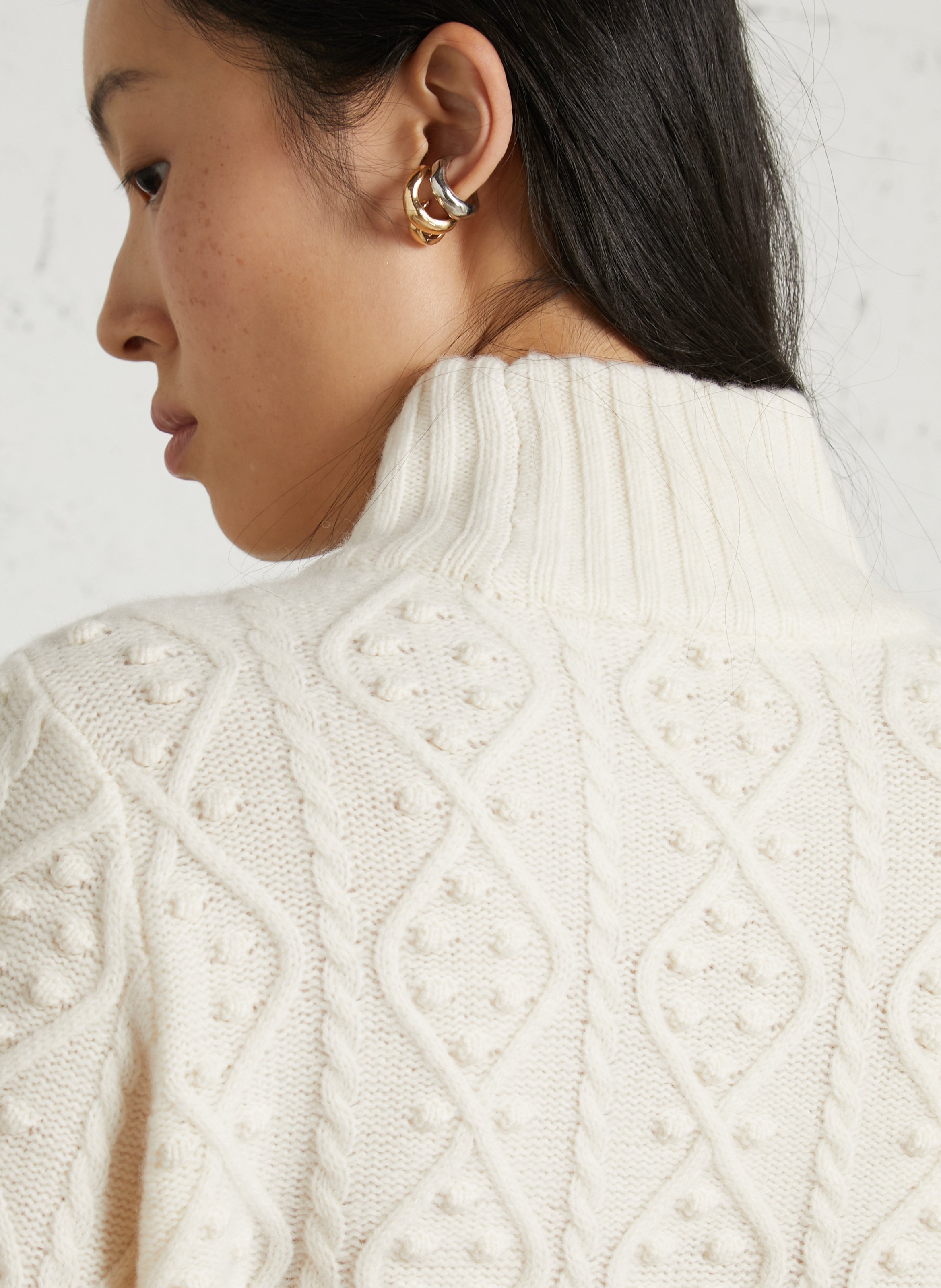 Pull en maille torsadée de laine mérinos PETITE MENDIGOTE Beige