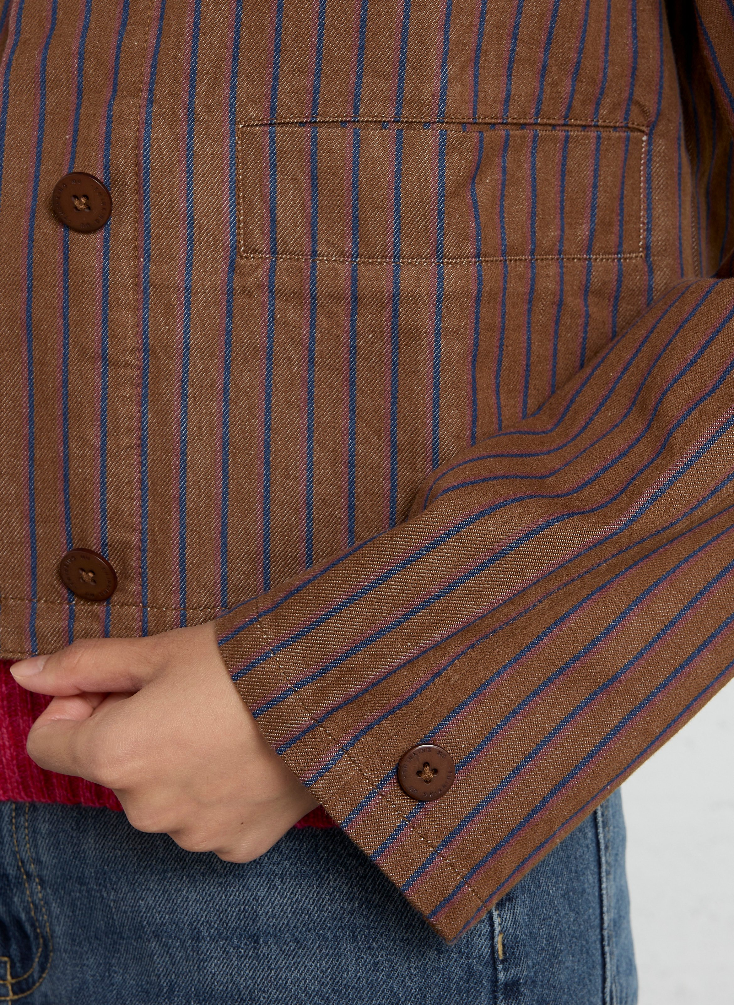 Chaqueta clásica de cuello en denim de algodón orgánico THINKING MU Multicolor