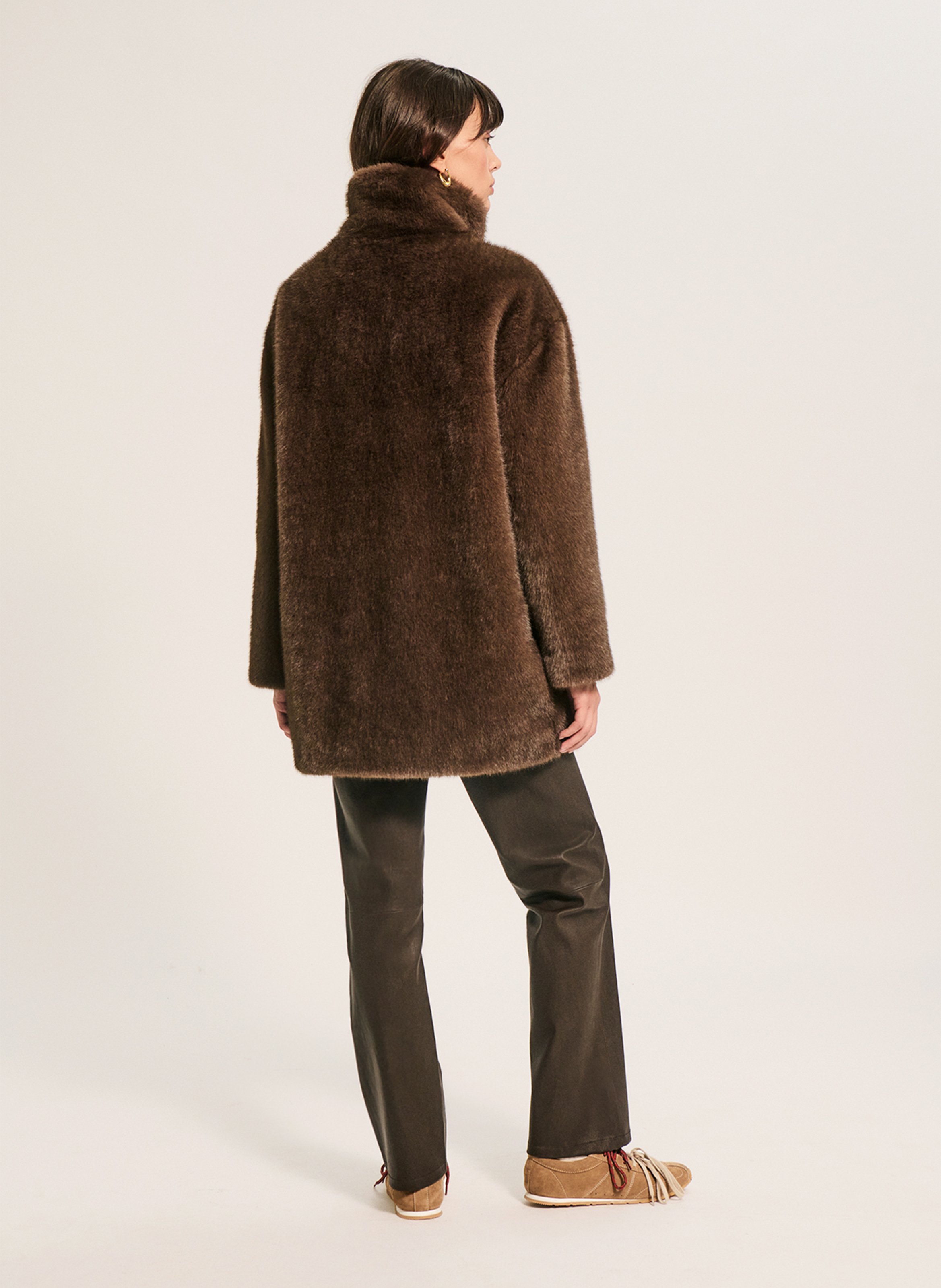 Manteau à col montant effet fourrure PABLO Marron