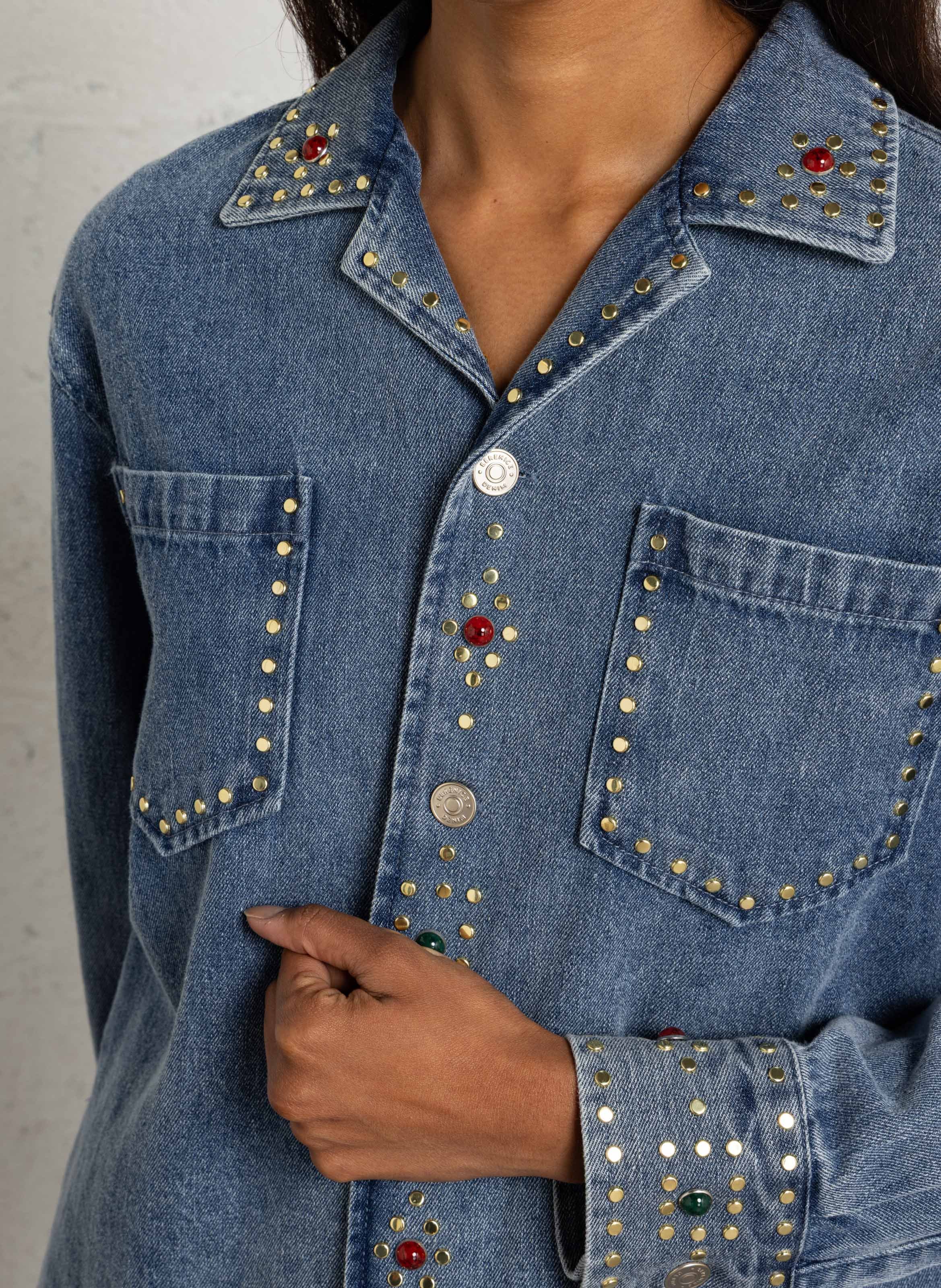 Gerade geschnittenes Jeanshemd mit Nieten BERENICE Blau