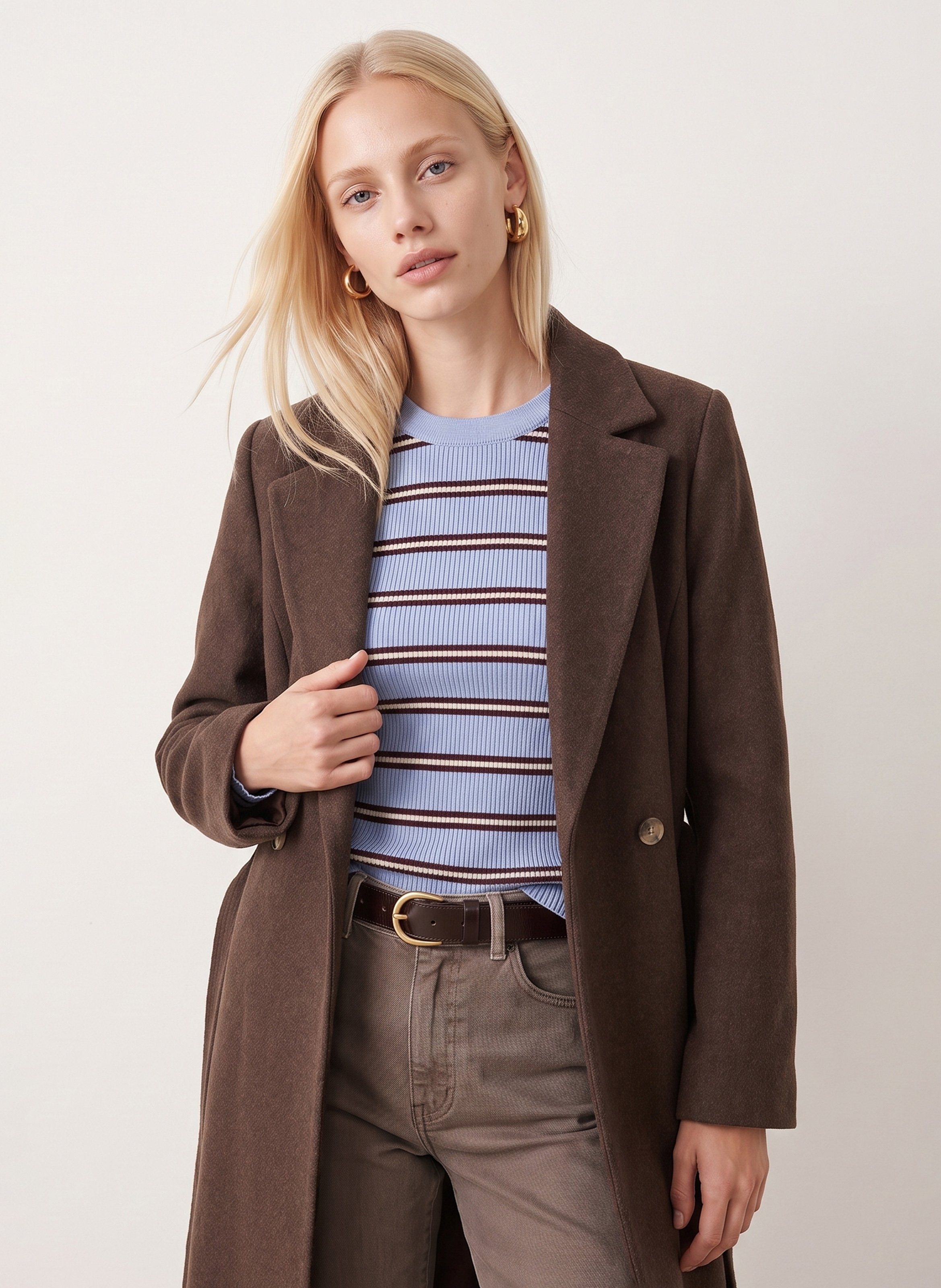 Straight belted coat in a wool blend KOOKAI Brown