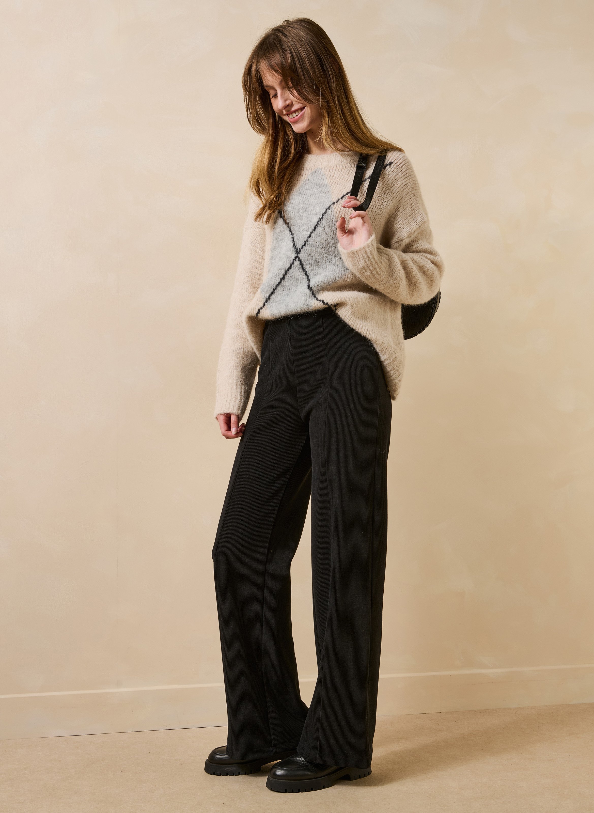 High-waisted wide-leg corduroy pants LA FEE MARABOUTEE Black