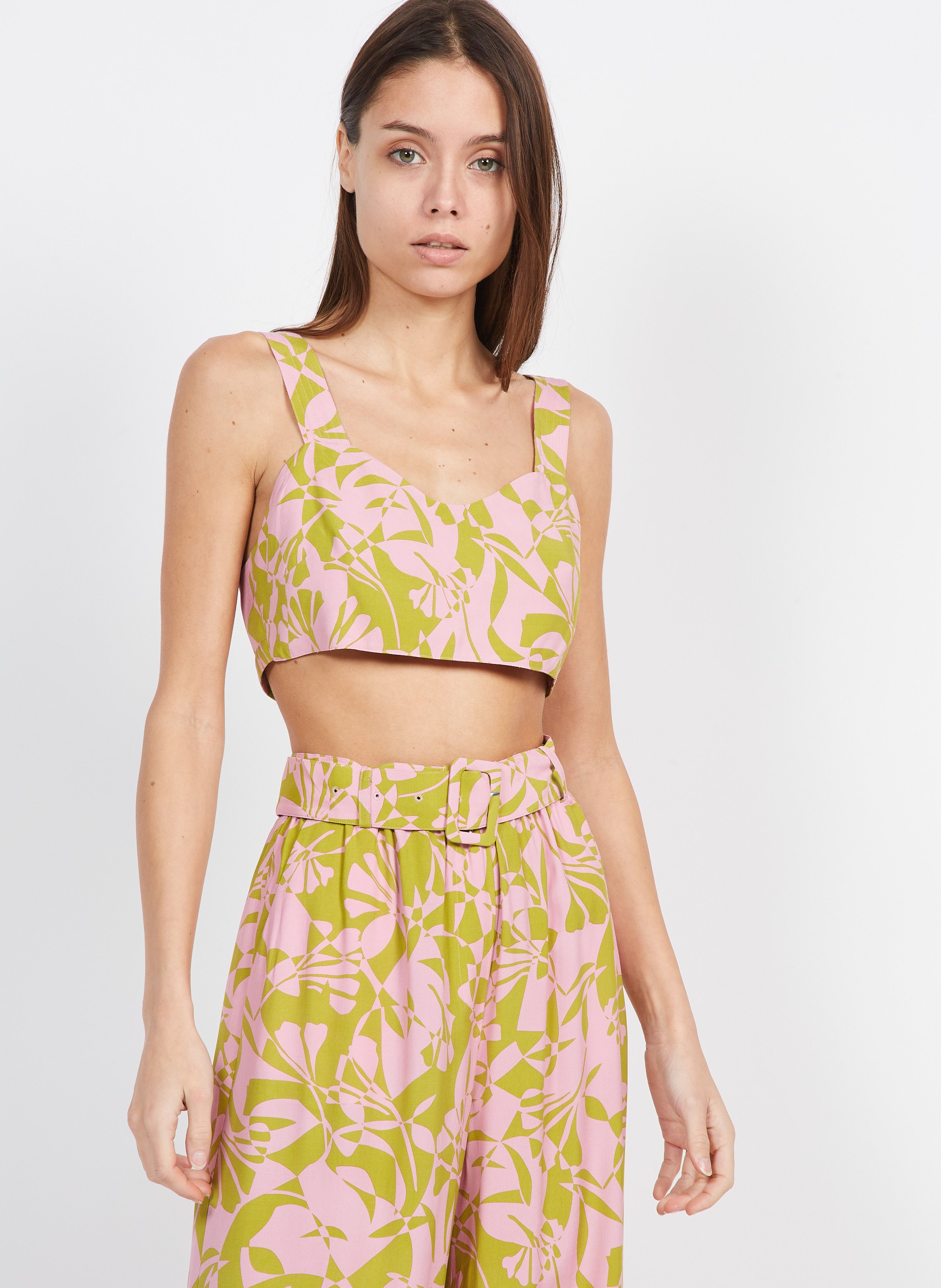 Top Corto Estampado De Viscosa Blush Suncoo - | Place Tendances