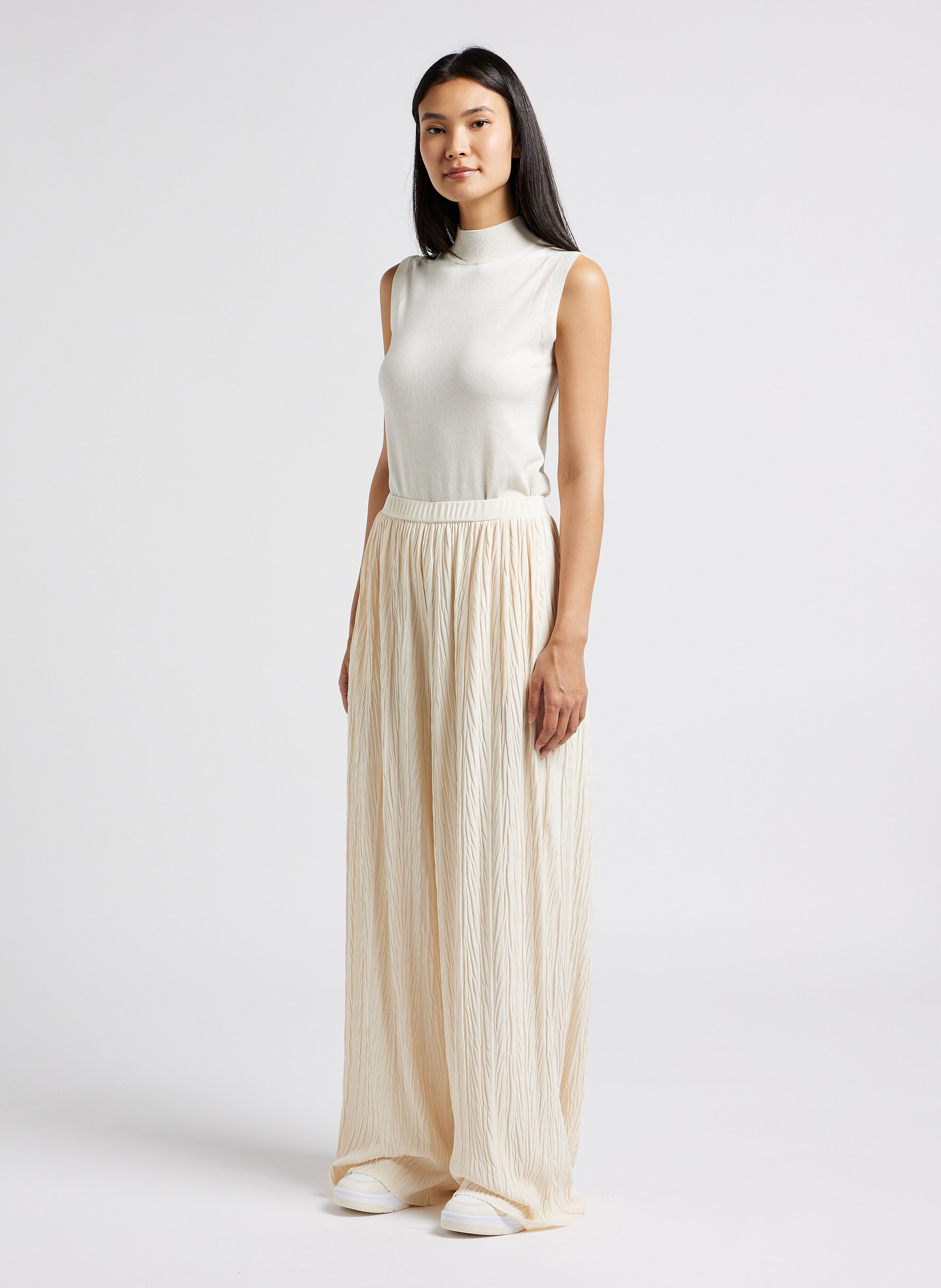 White High-waisted textured wide-leg pants